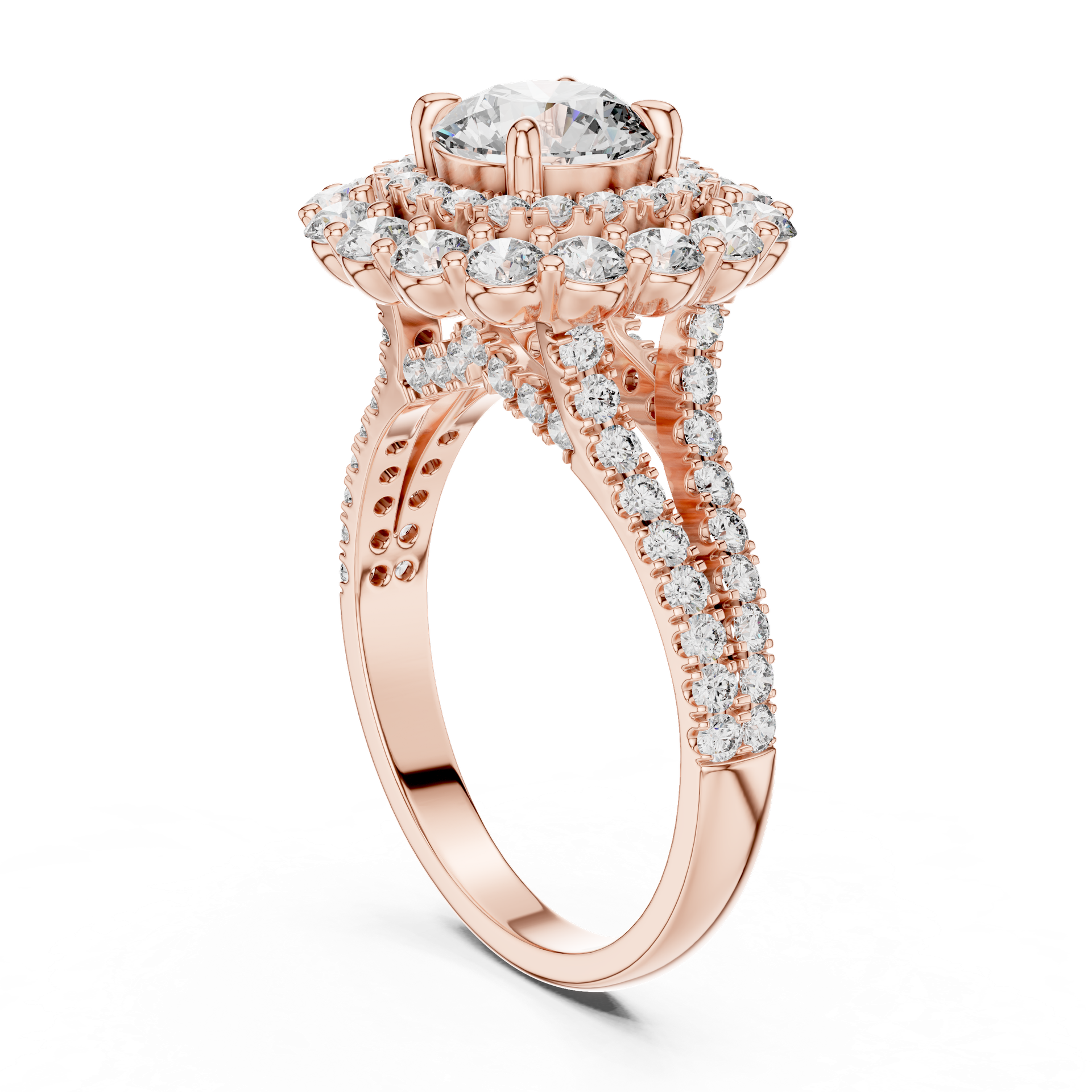 Floral Halo Diamond Ring in Gold, Silver & Platinum view 2