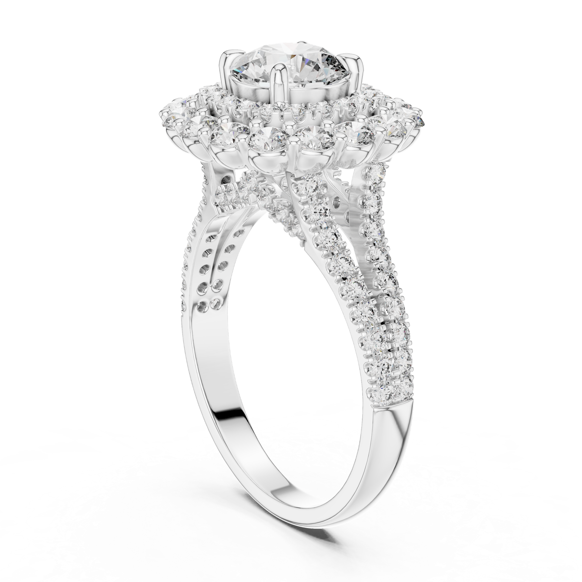 Floral Halo Diamond Ring in Gold, Silver & Platinum