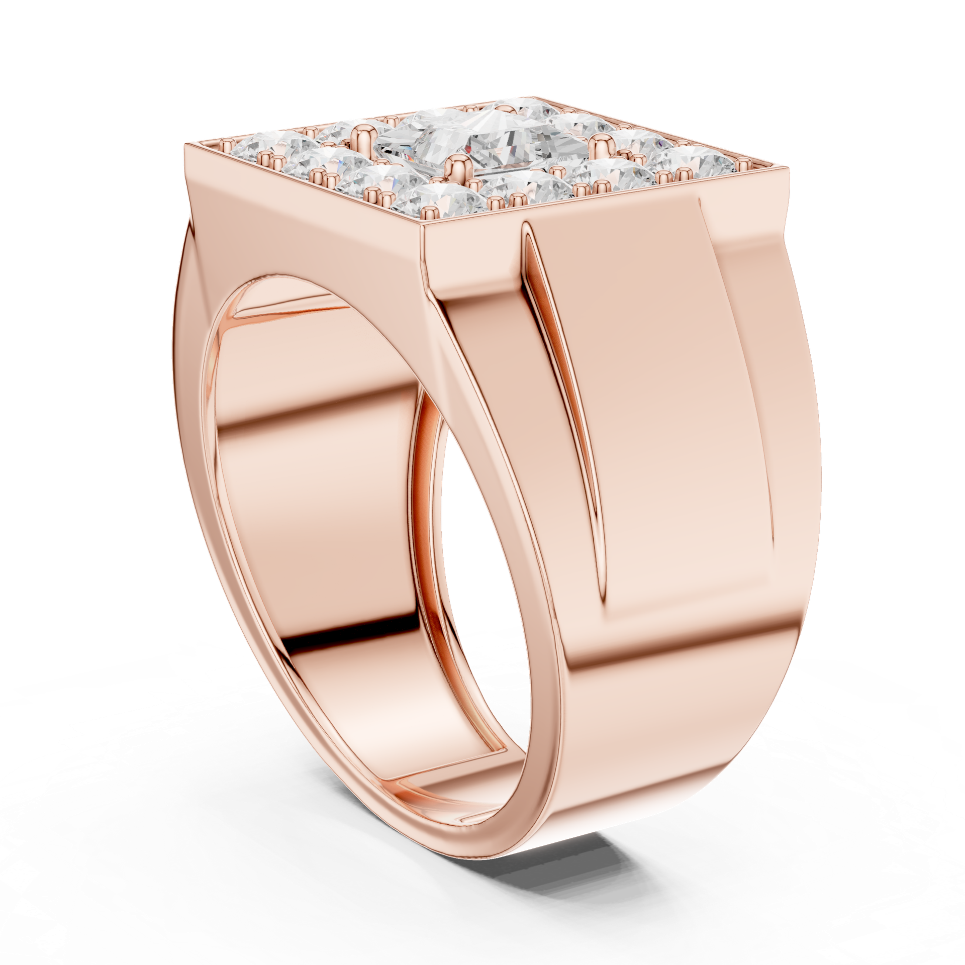 Men's Square Diamond Ring in Gold, Silver & Platinum view 2