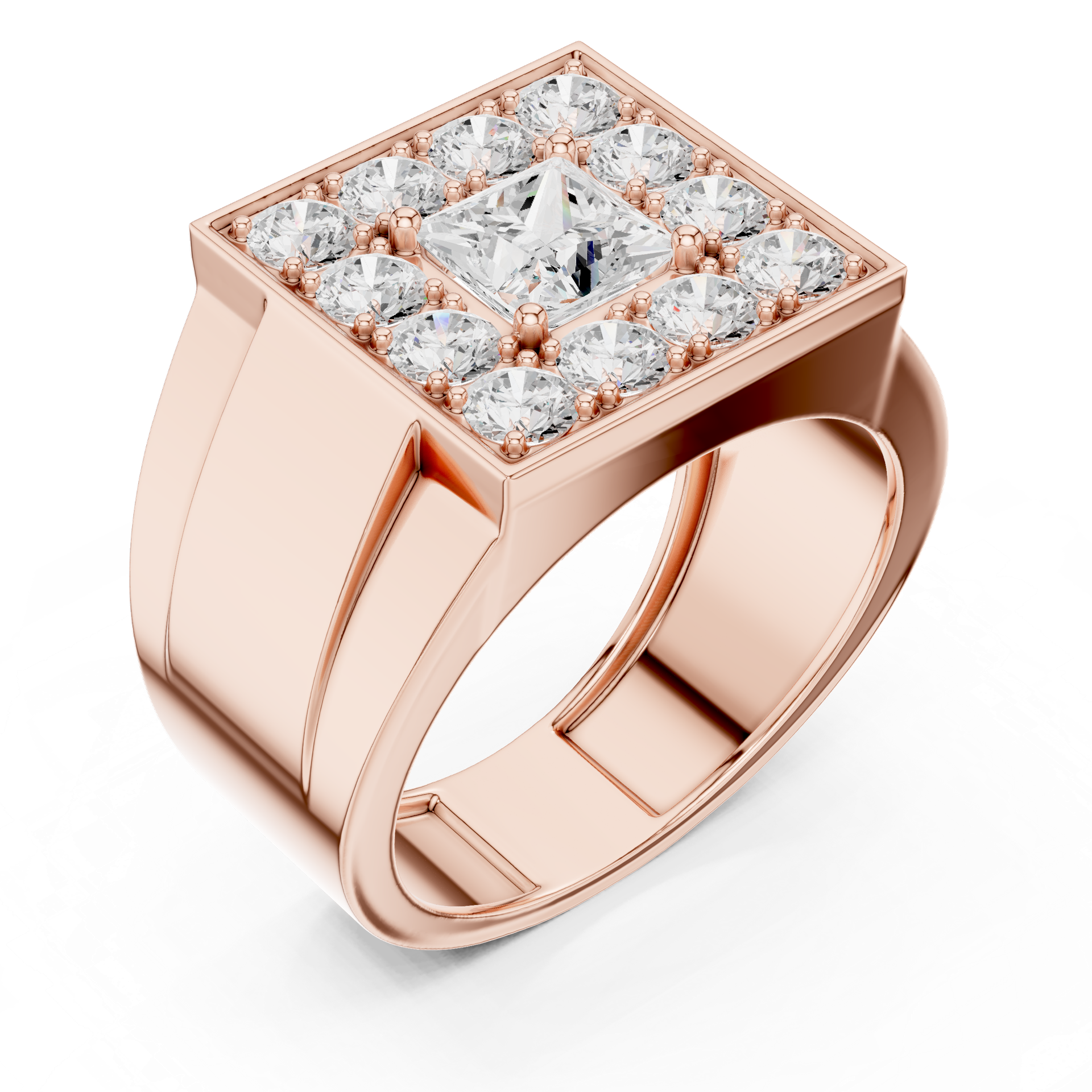 Men's Square Diamond Ring in Gold, Silver & Platinum