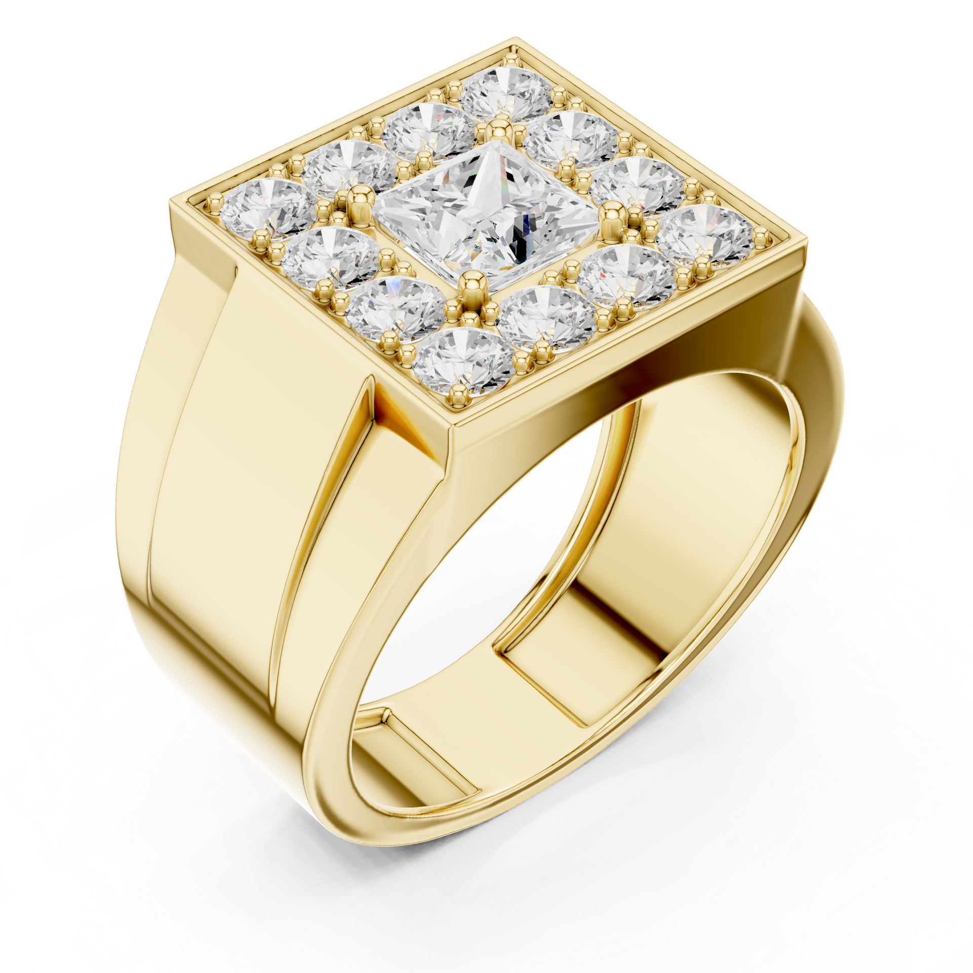 Men's Square Diamond Ring in Gold, Silver & Platinum view 2