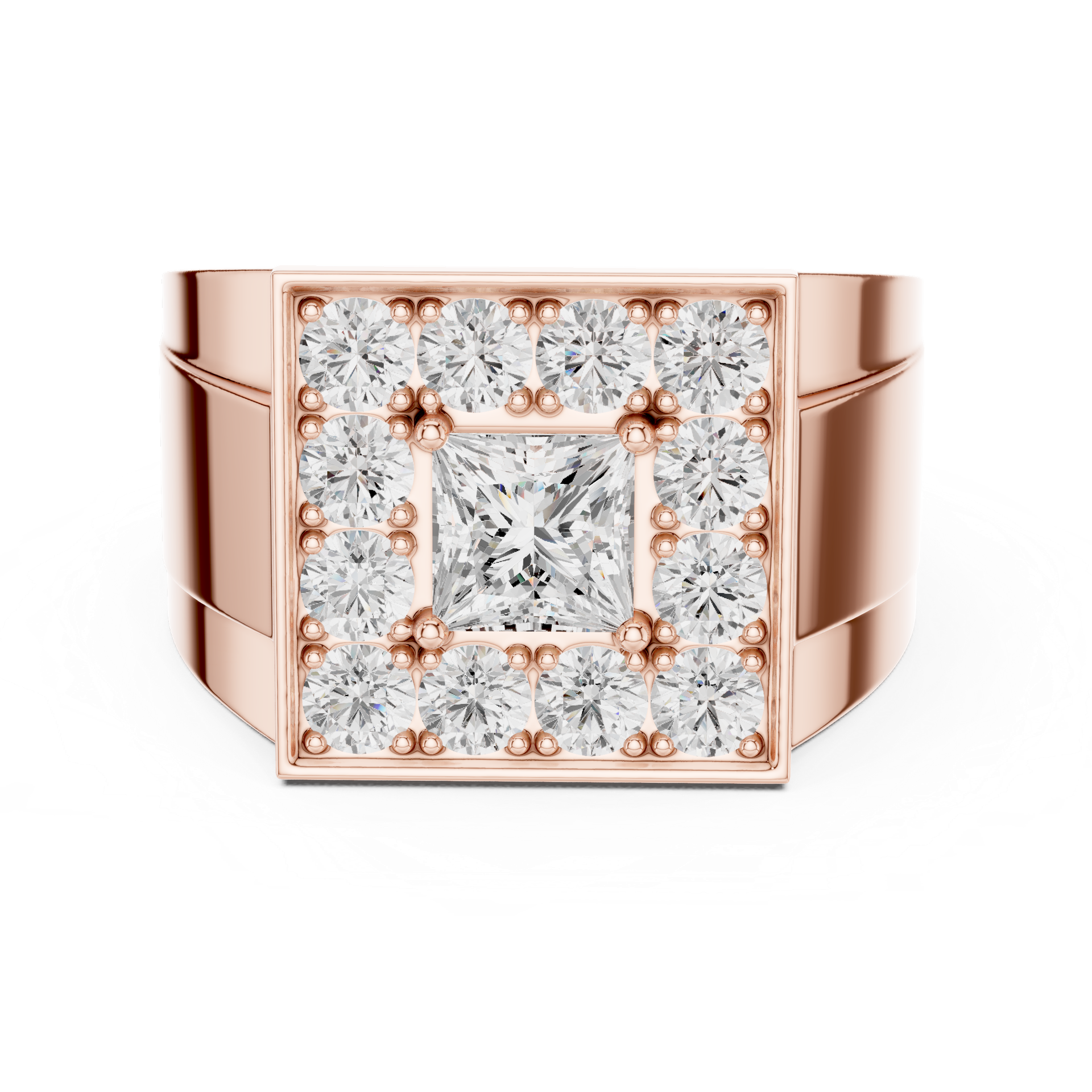 Men's Square Diamond Ring in Gold, Silver & Platinum view 4
