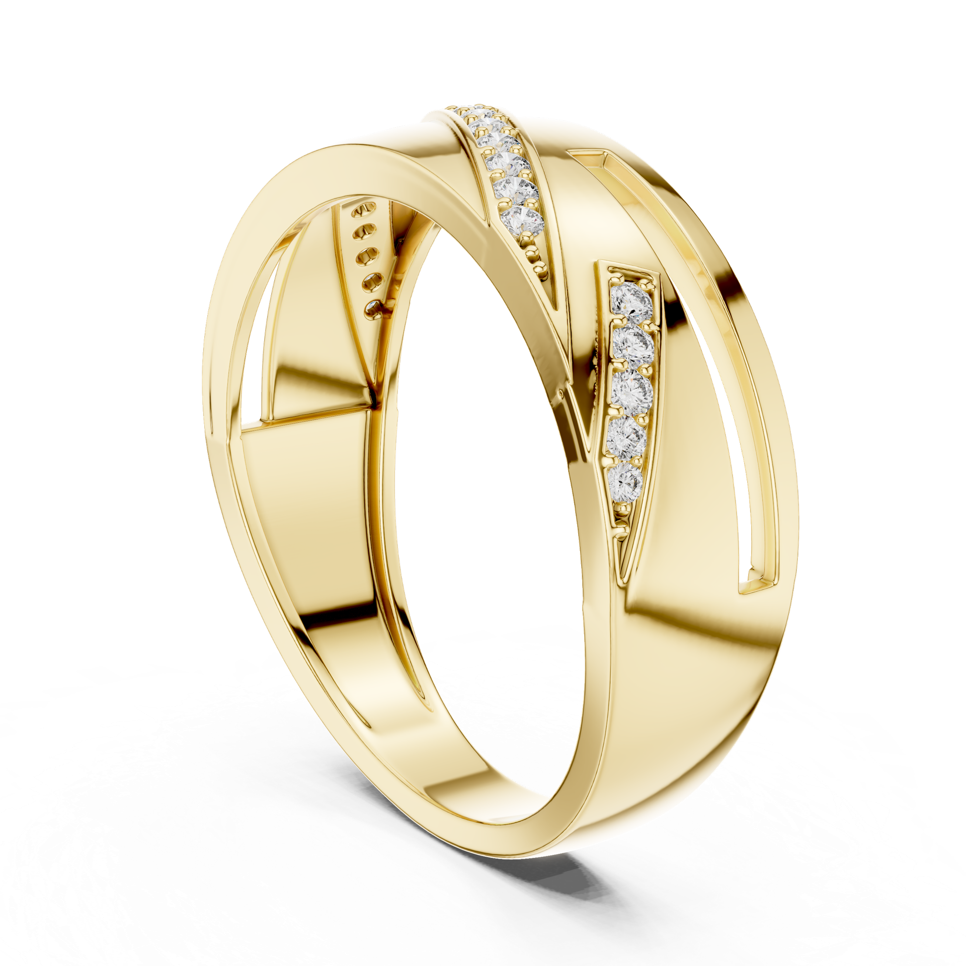 Diamond Crossover Band Ring | Pavé Round Diamond Ring | Gold, Platinum & Silver | Modern Fine Jewelry | THE DIAMOWN