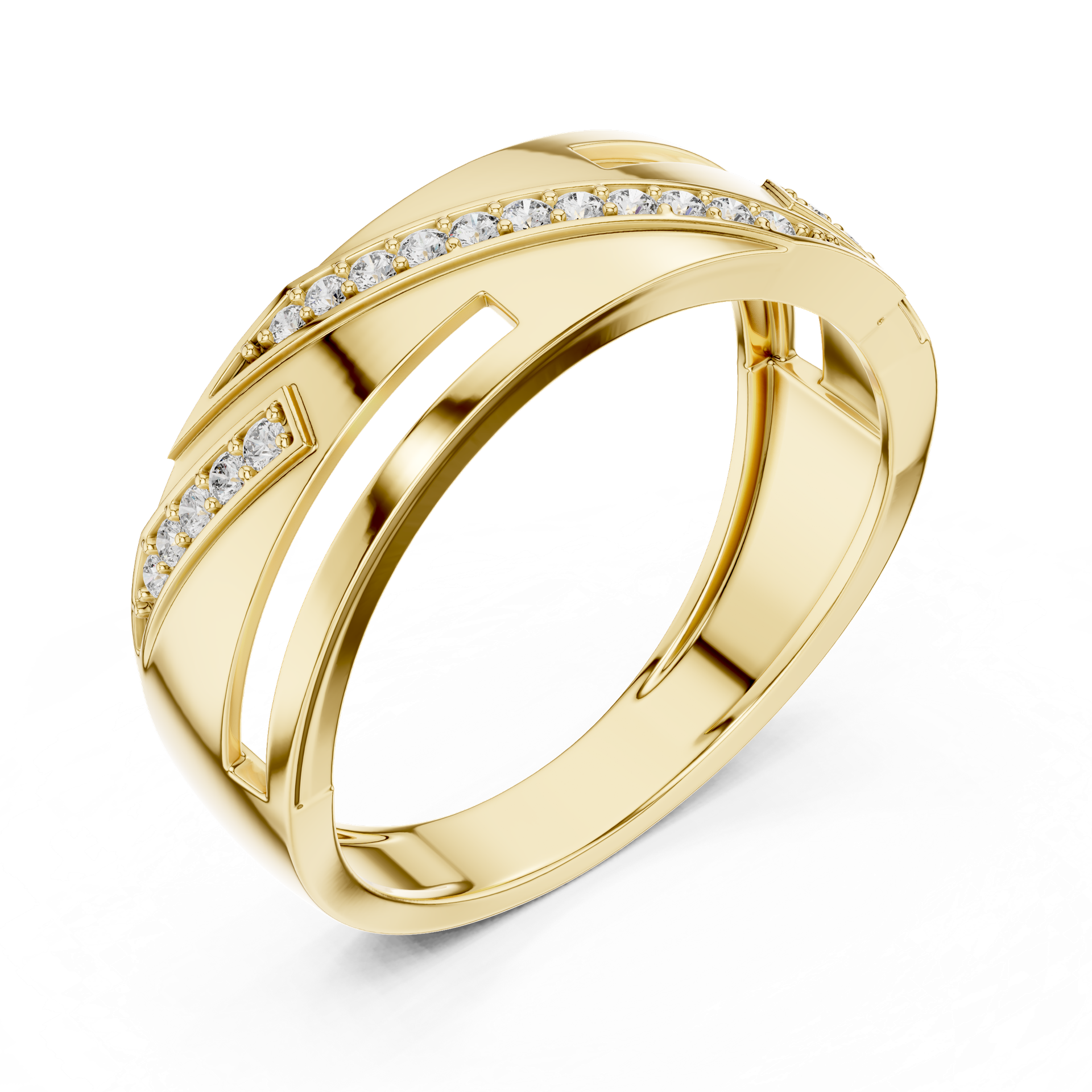 Diamond Crossover Band Ring | Pavé Round Diamond Ring | Gold, Platinum & Silver | Modern Fine Jewelry | THE DIAMOWN view 4