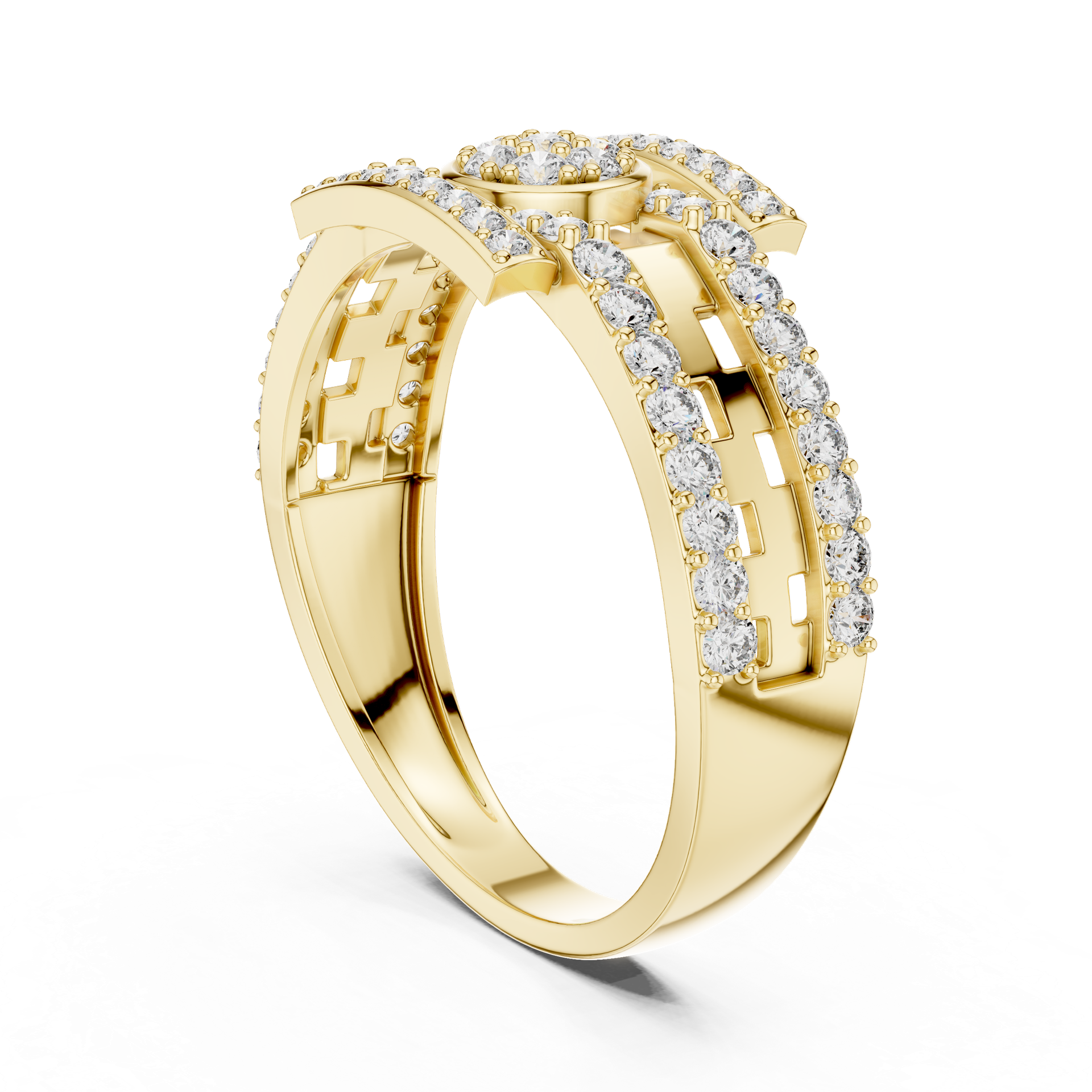 Diamond Geometric Band Ring | Round Diamond Pavé Ring | Luxury Diamond Statement Ring | Modern Fine Jewelry | THE DIAMOWN