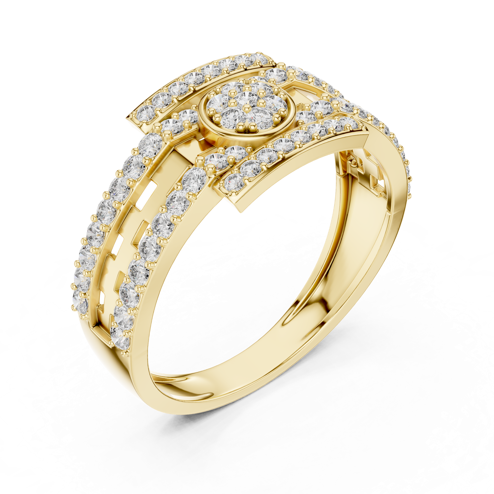 Diamond Geometric Band Ring | Round Diamond Pavé Ring | Luxury Diamond Statement Ring | Modern Fine Jewelry | THE DIAMOWN view 3