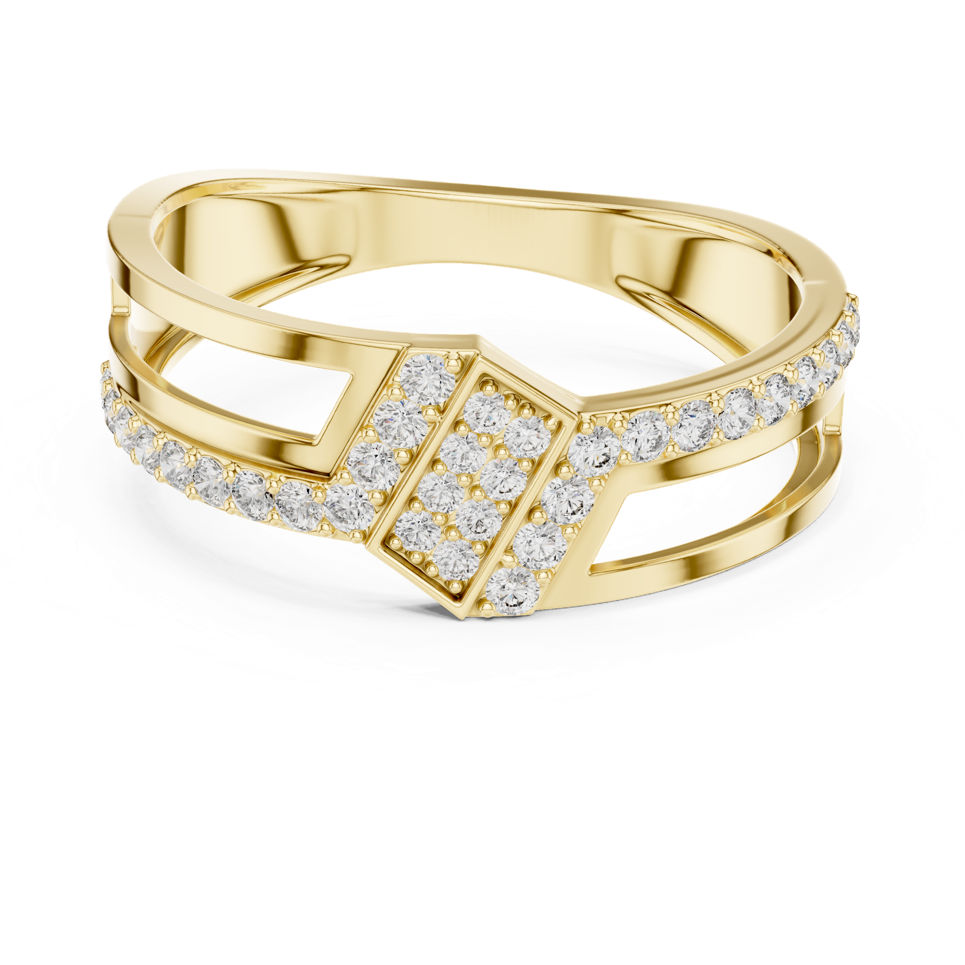 Aurelia Royal Geometric Diamond Statement Ring | Round Diamond Pavé Ring | Luxury Geometric Gold Ring | Modern Fine Jewelry | THE DIAMOWN view 4
