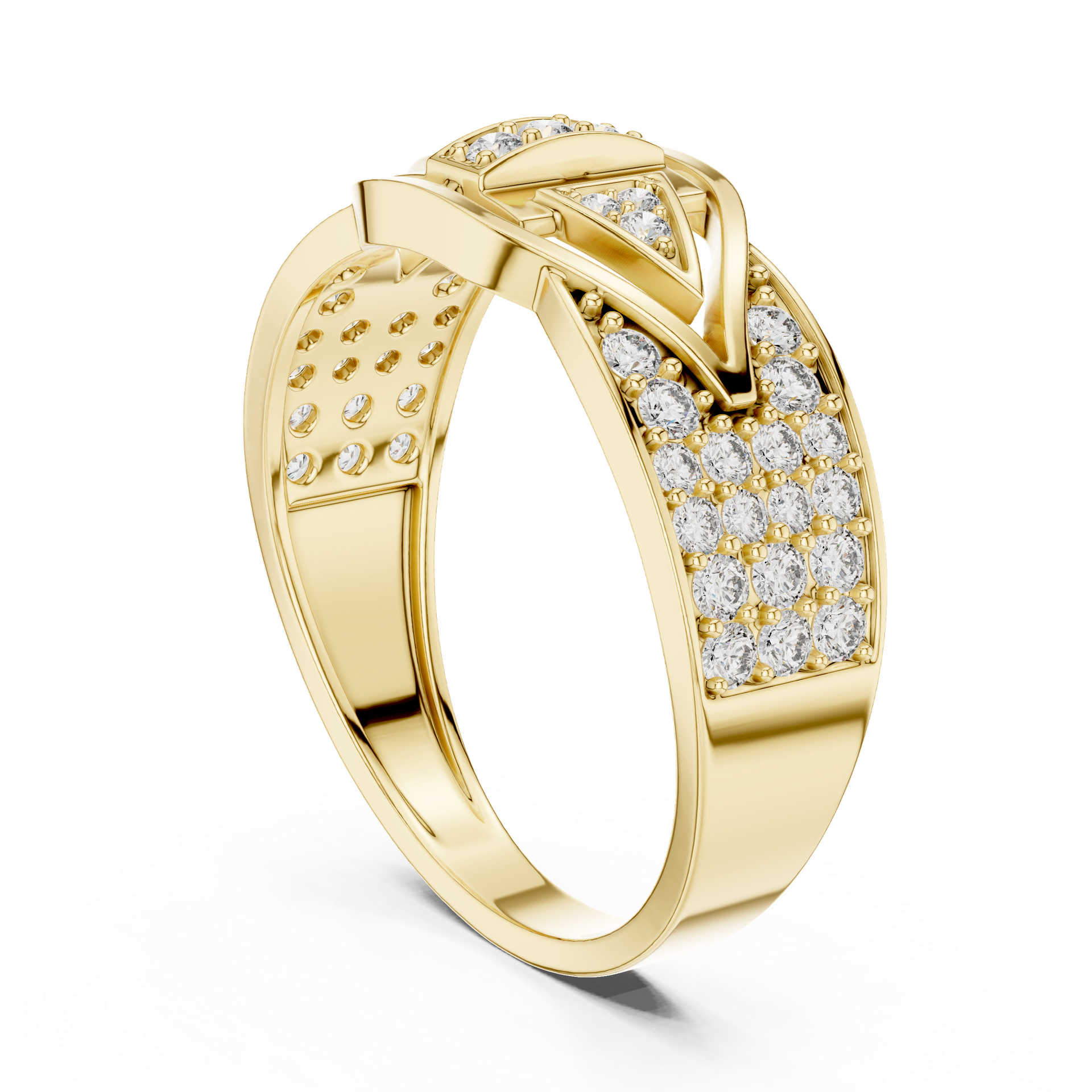 Diamond Geometric Ring | Split-Shank Round Diamond Design | Pavé Accent Ring | Gold, Platinum & Silver | THE DIAMOWN