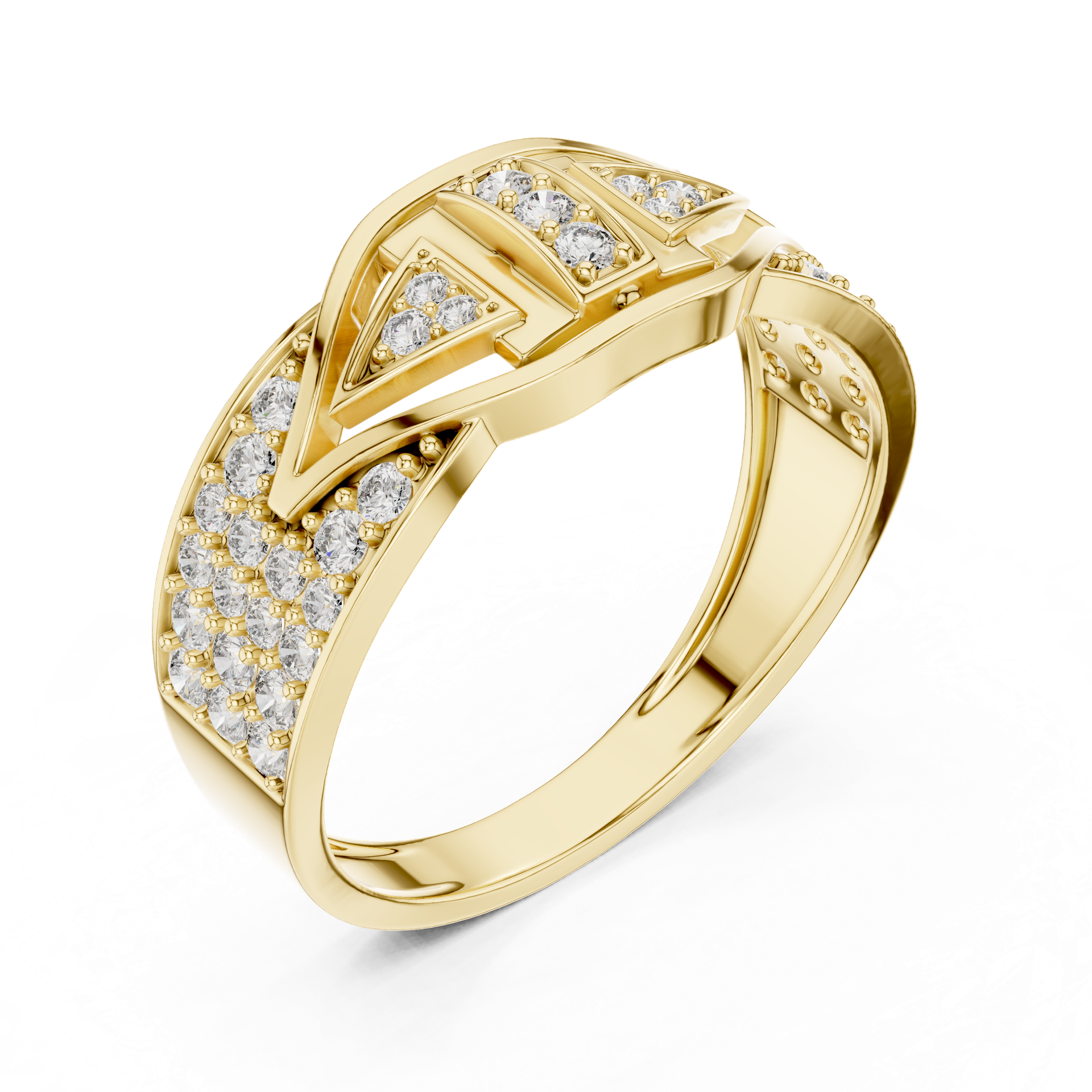 Diamond Geometric Ring | Split-Shank Round Diamond Design | Pavé Accent Ring | Gold, Platinum & Silver | THE DIAMOWN view 4