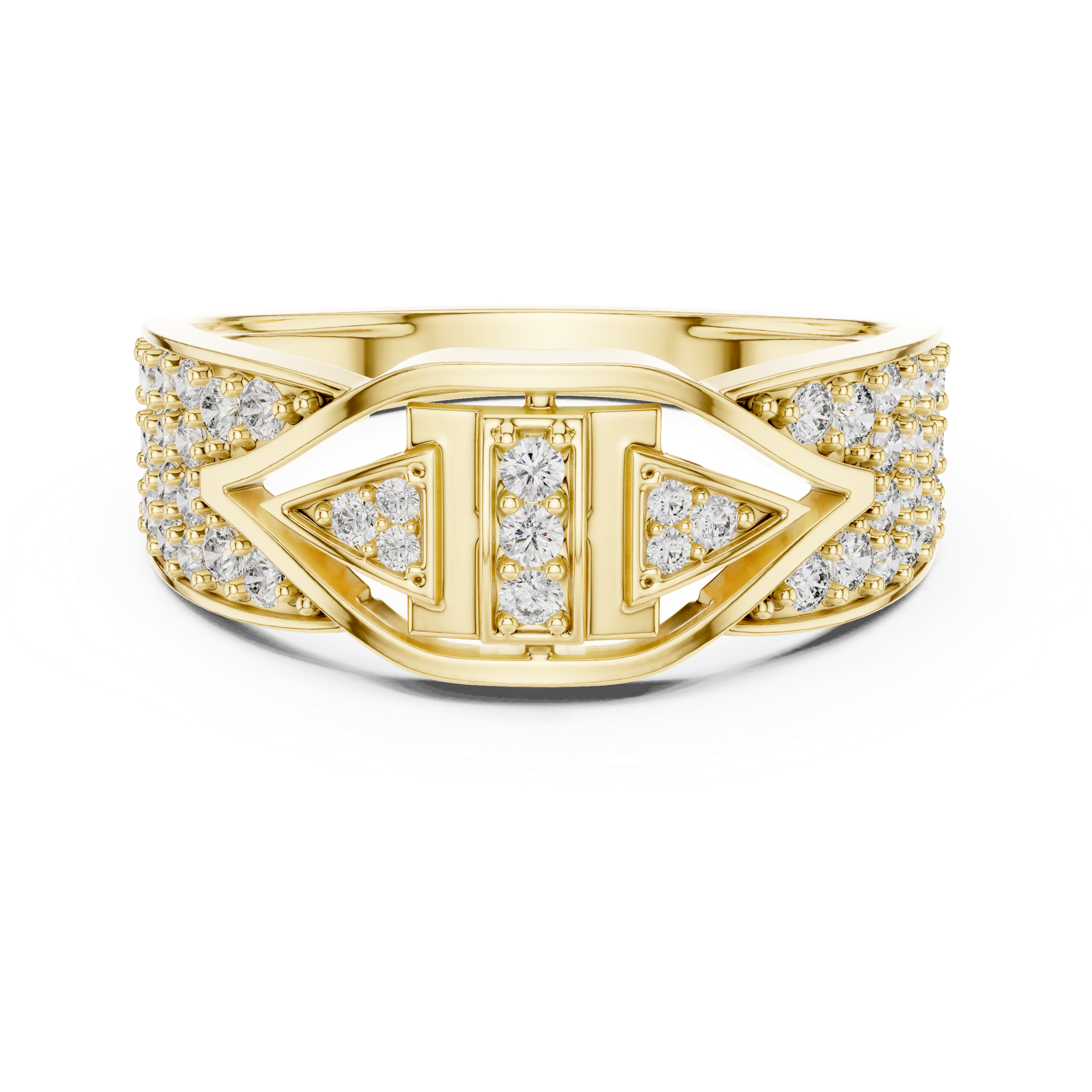 Diamond Geometric Ring | Split-Shank Round Diamond Design | Pavé Accent Ring | Gold, Platinum & Silver | THE DIAMOWN view 3