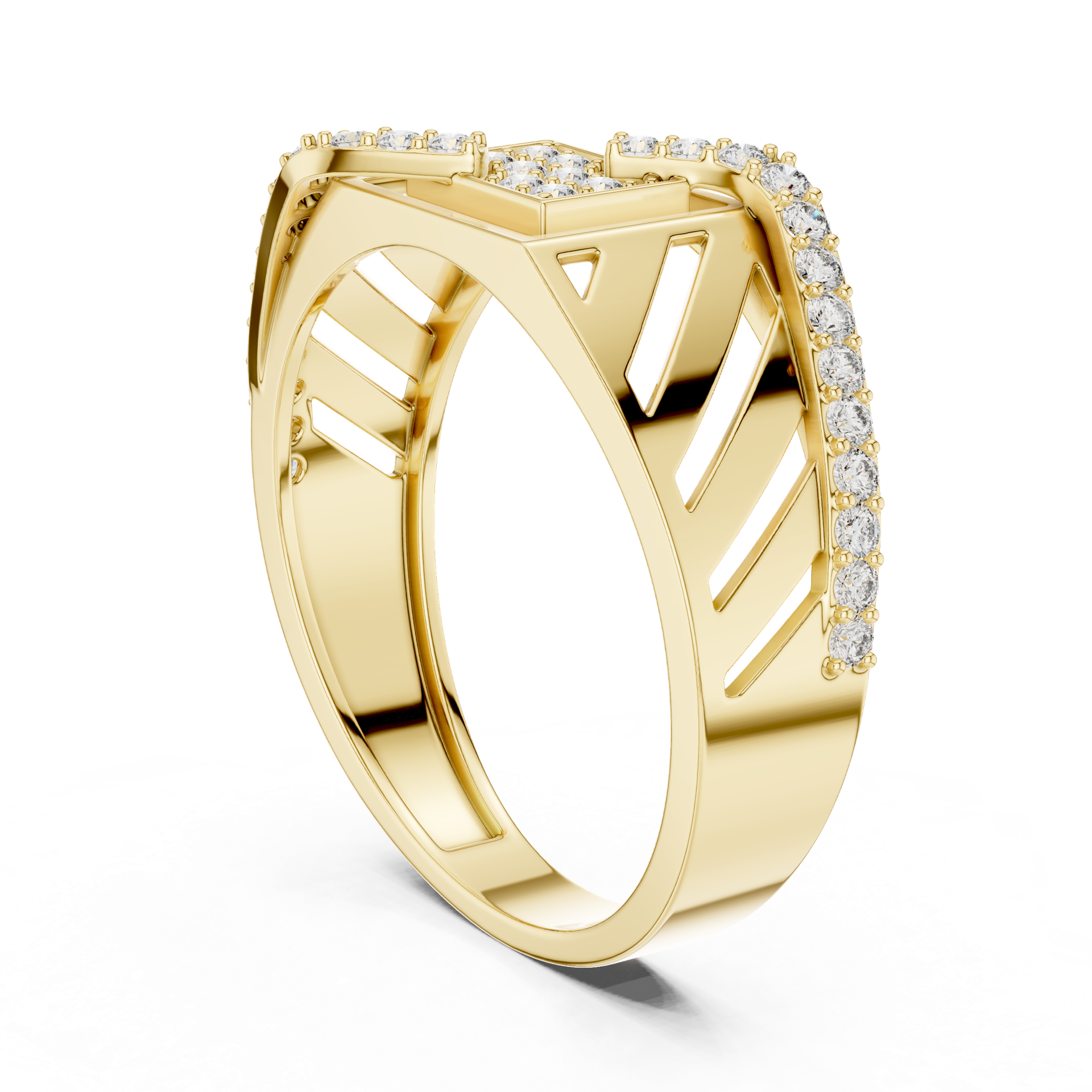Diamond Architectural Band Ring | Curved Pavé Diamond Design | Geometric Statement Ring | Gold, Platinum & Silver | THE DIAMOWN