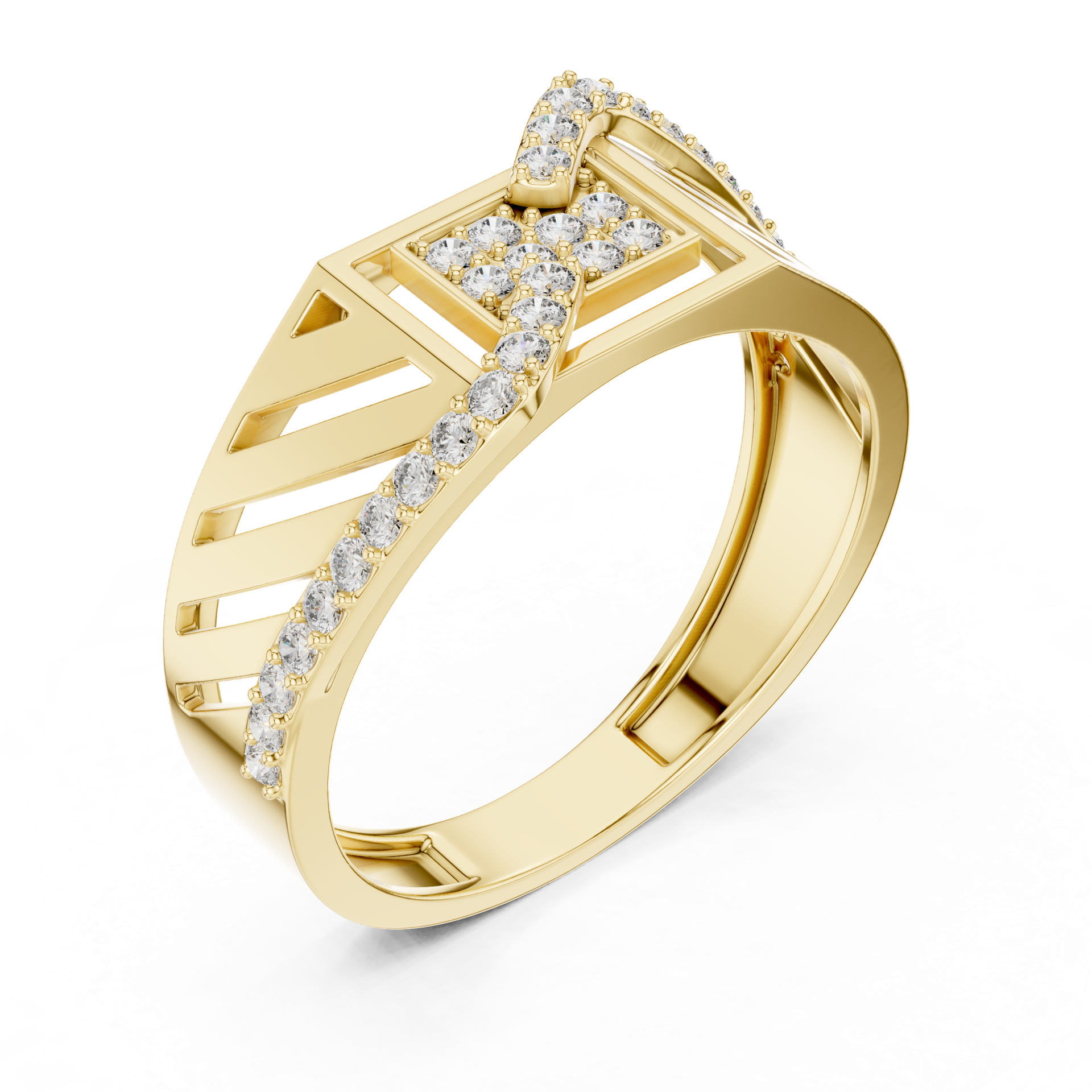 Diamond Architectural Band Ring | Curved Pavé Diamond Design | Geometric Statement Ring | Gold, Platinum & Silver | THE DIAMOWN view 2