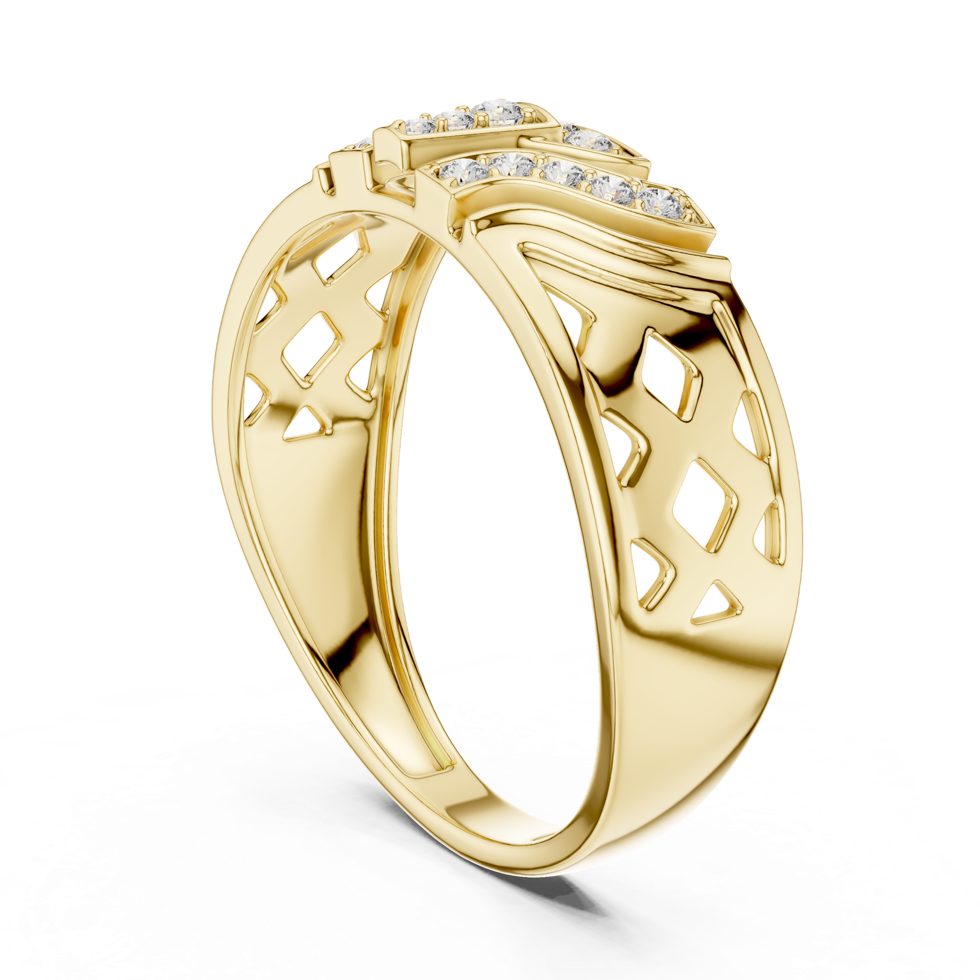 Diamond Tri-Panel Pavé Band Ring | Modern Geometric Diamond Ring | Fine Luxury Jewelry | Gold, Platinum & Silver | THE DIAMOWN