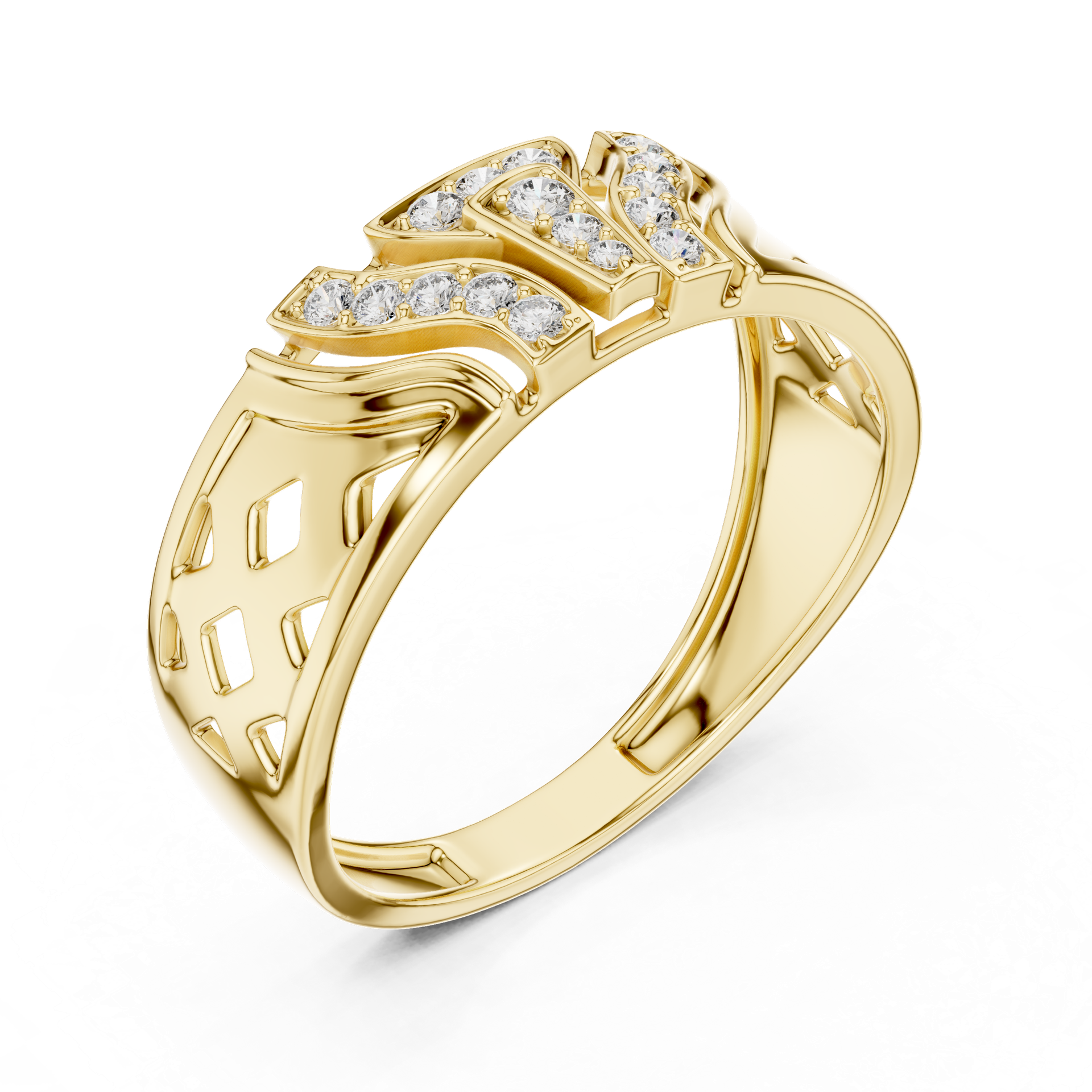 Diamond Tri-Panel Pavé Band Ring | Modern Geometric Diamond Ring | Fine Luxury Jewelry | Gold, Platinum & Silver | THE DIAMOWN view 2