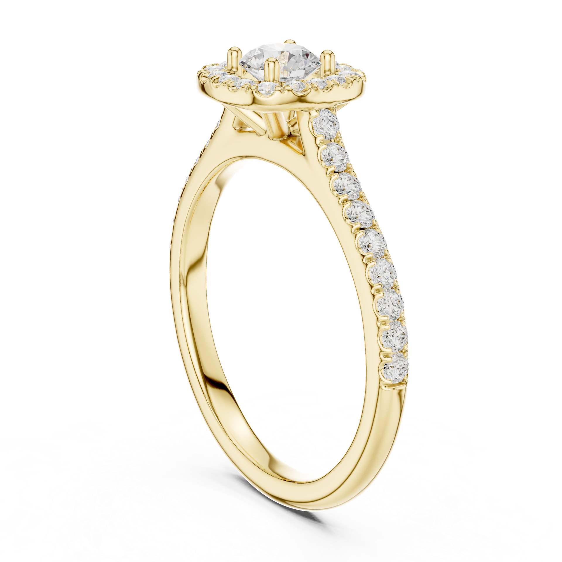 Natural & Lab‑Grown Diamond Halo Ring | Round‑Cut Center Stone with Diamond Band | Luxury Gold Bridal Jewelry | THE DIAMOWN