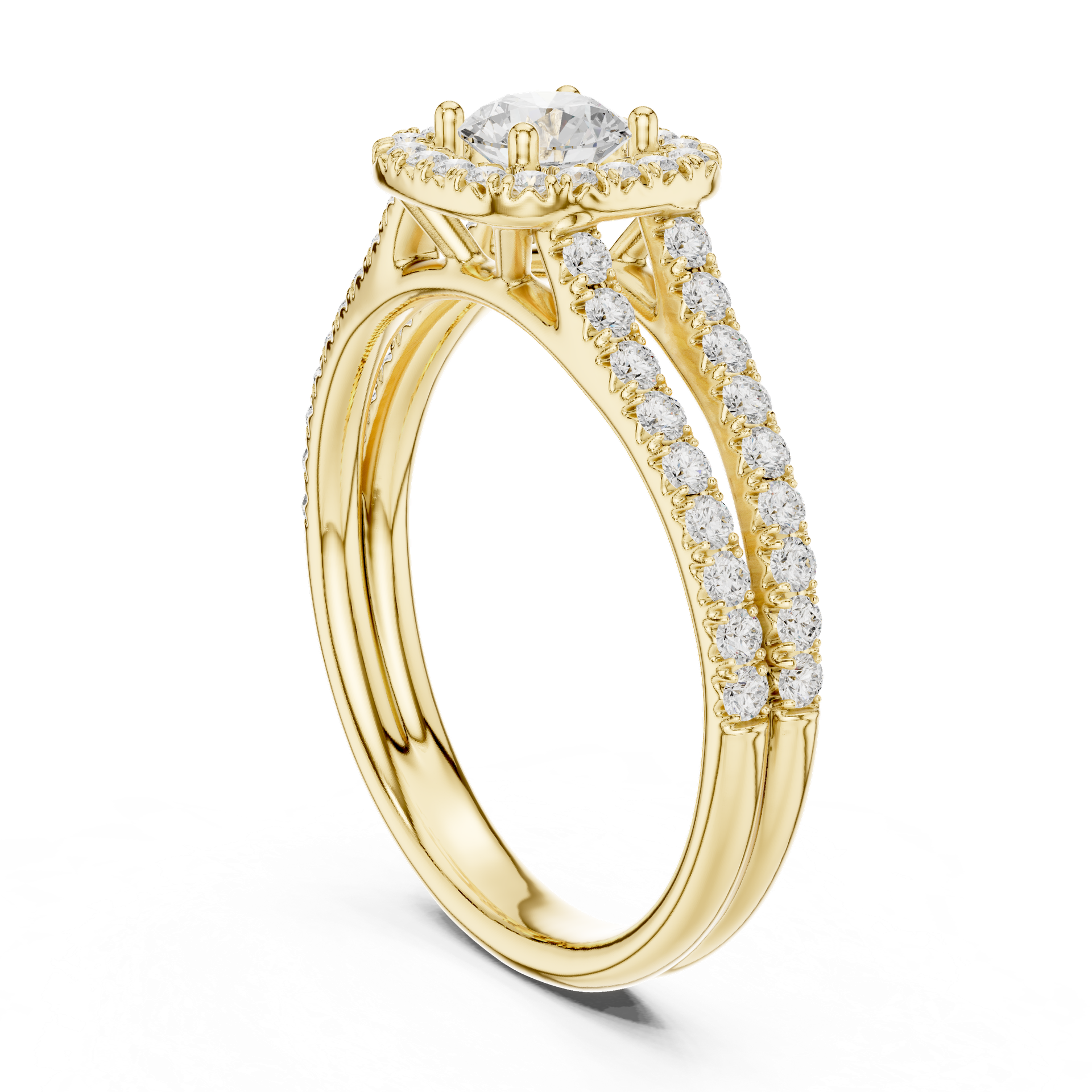 Natural & Lab‑Grown Diamond Ring | Square‑Halo Round Center | Split Diamond Band | Luxury Gold Bridal Jewelry | THE DIAMOWN