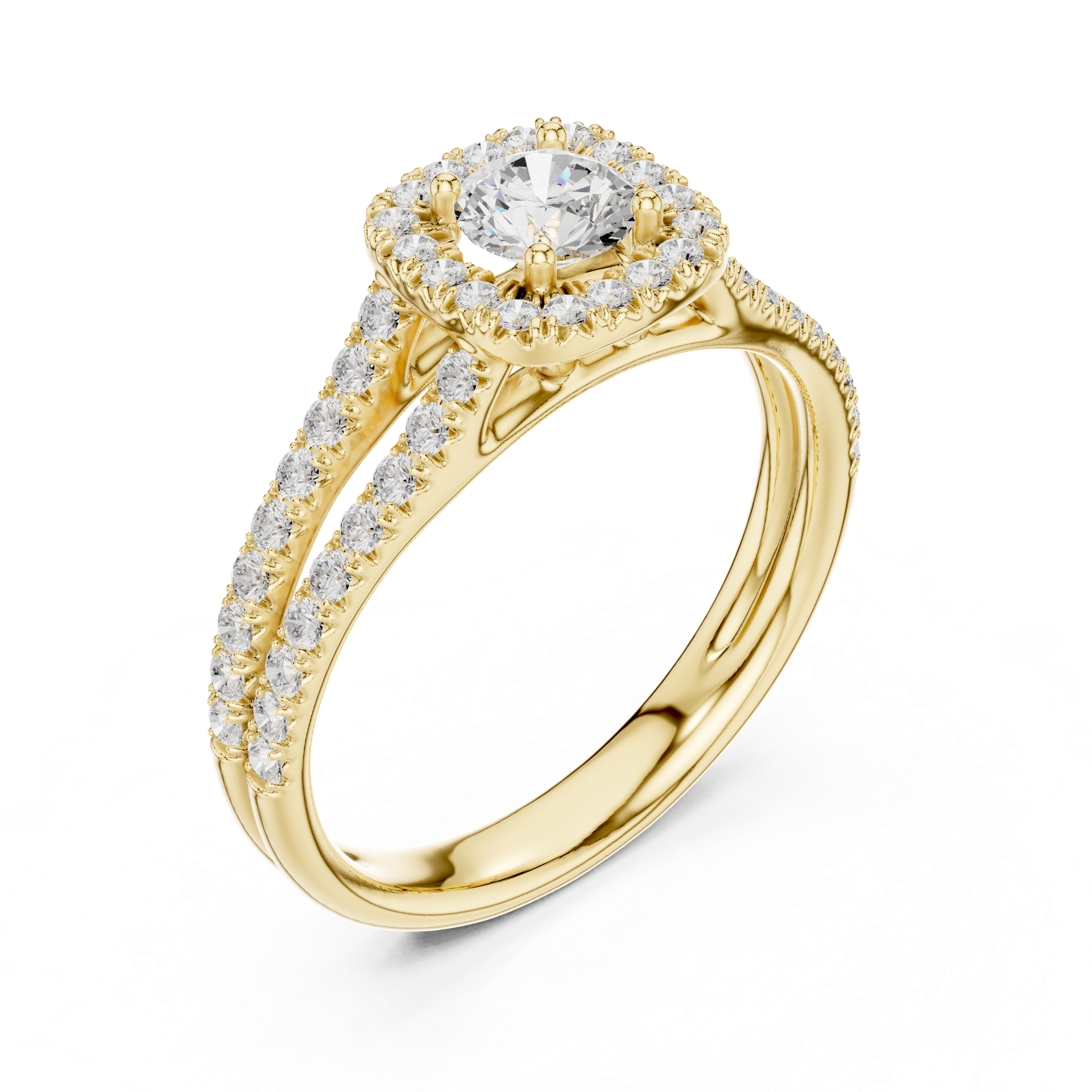 Natural & Lab‑Grown Diamond Ring | Square‑Halo Round Center | Split Diamond Band | Luxury Gold Bridal Jewelry | THE DIAMOWN view 3