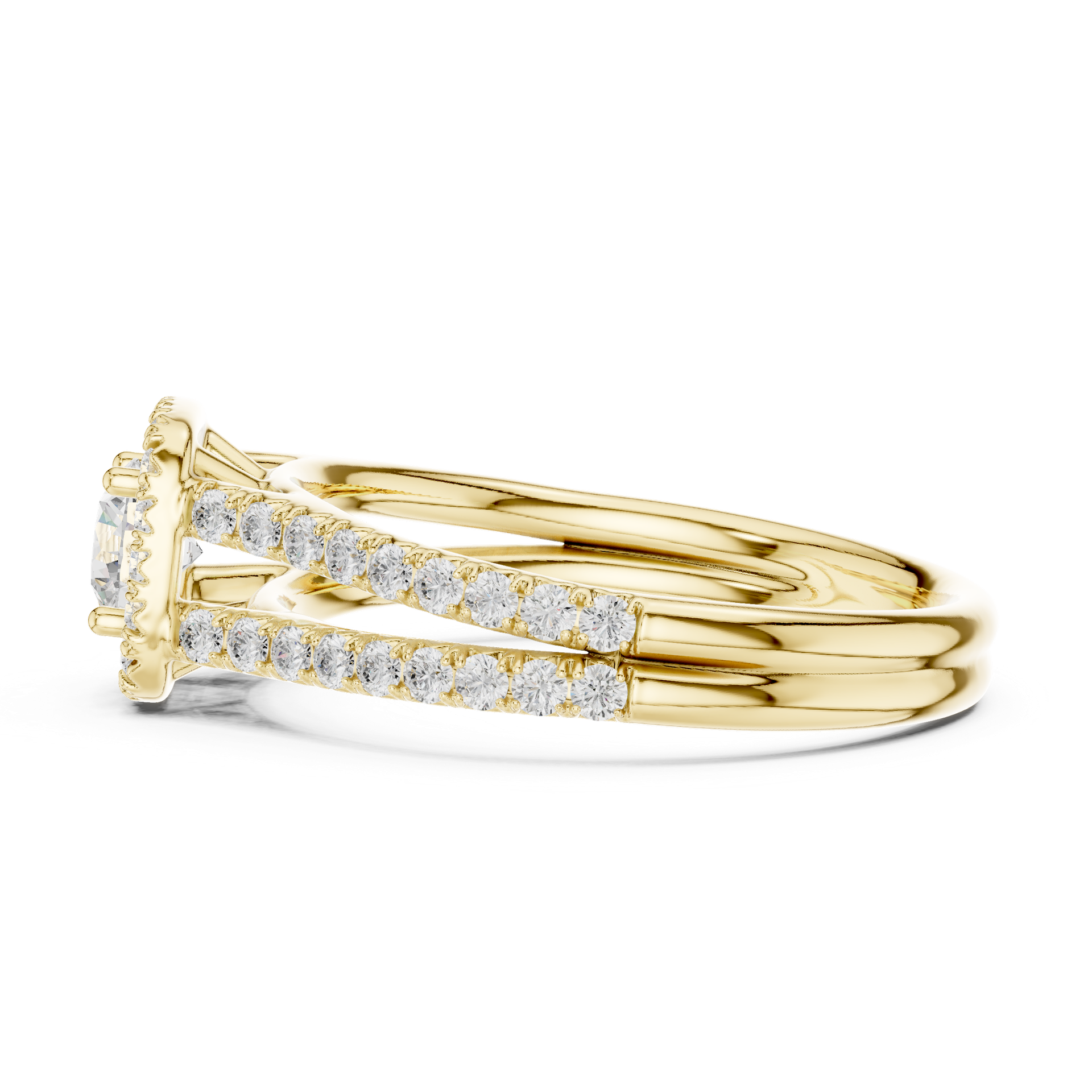 Natural & Lab‑Grown Diamond Ring | Square‑Halo Round Center | Split Diamond Band | Luxury Gold Bridal Jewelry | THE DIAMOWN view 2