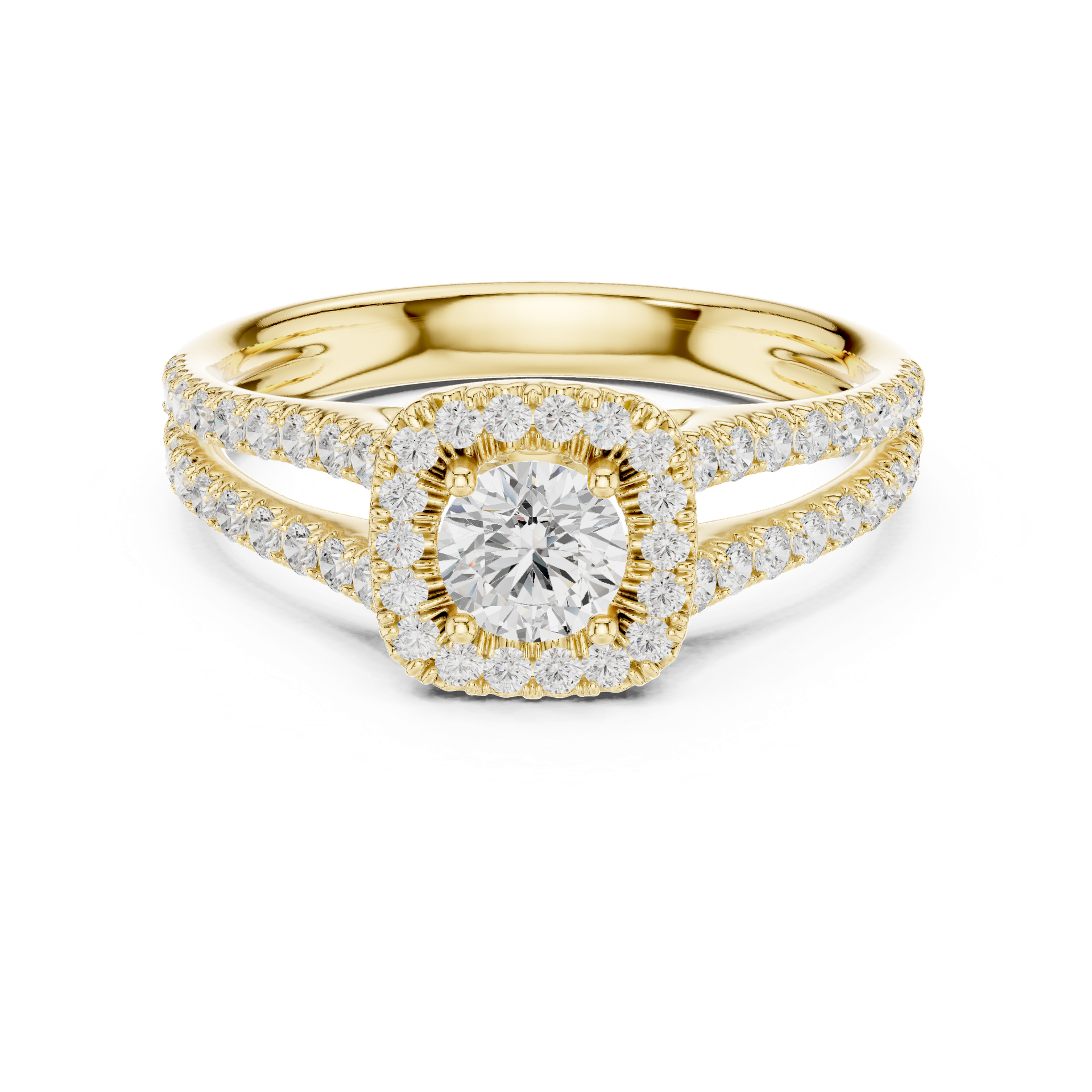 Natural & Lab‑Grown Diamond Ring | Square‑Halo Round Center | Split Diamond Band | Luxury Gold Bridal Jewelry | THE DIAMOWN view 4