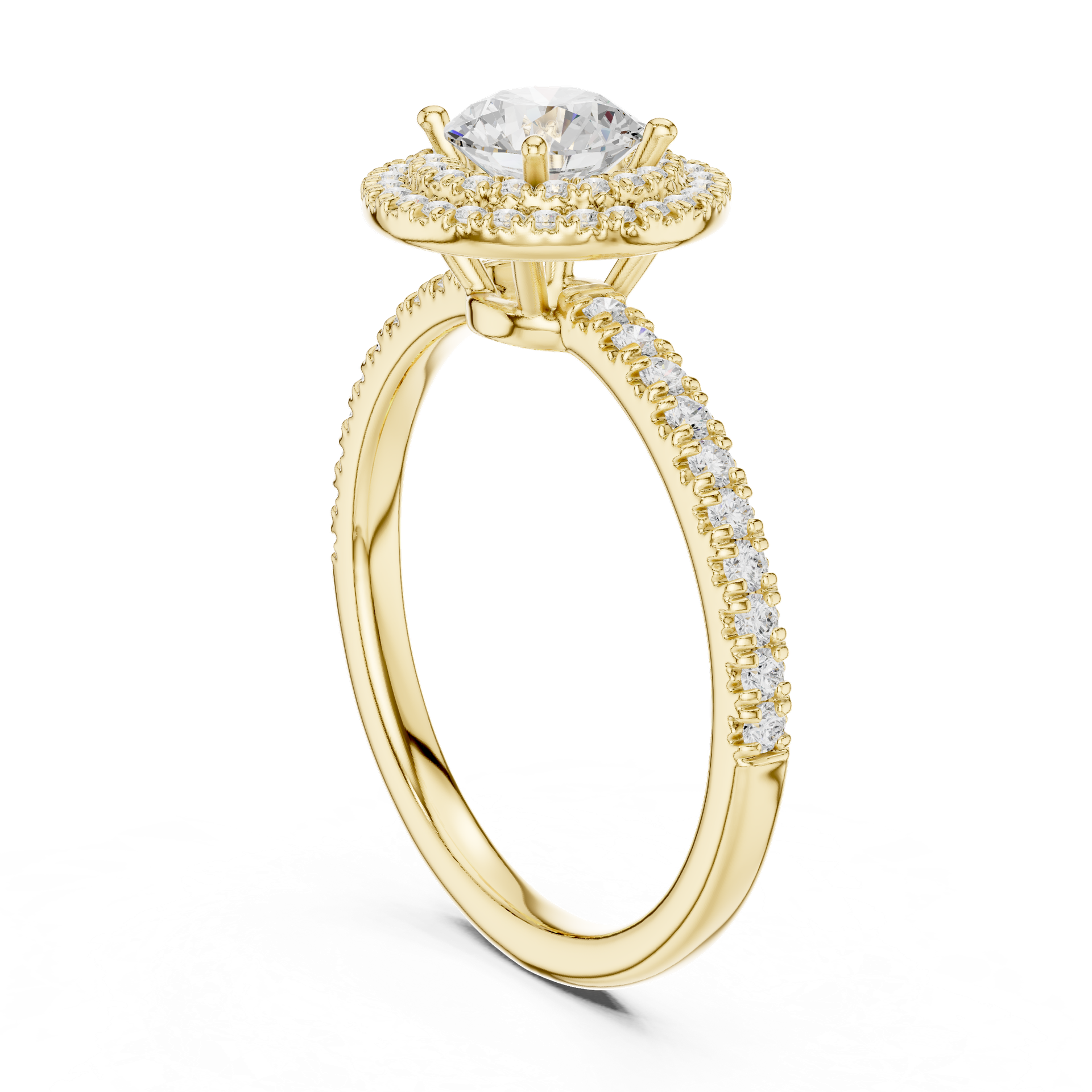 Natural & Lab‑Grown Diamond Engagement Ring | Double‑Halo Round Center | Diamond Band | Luxury Gold Bridal Jewelry | THE DIAMOWN