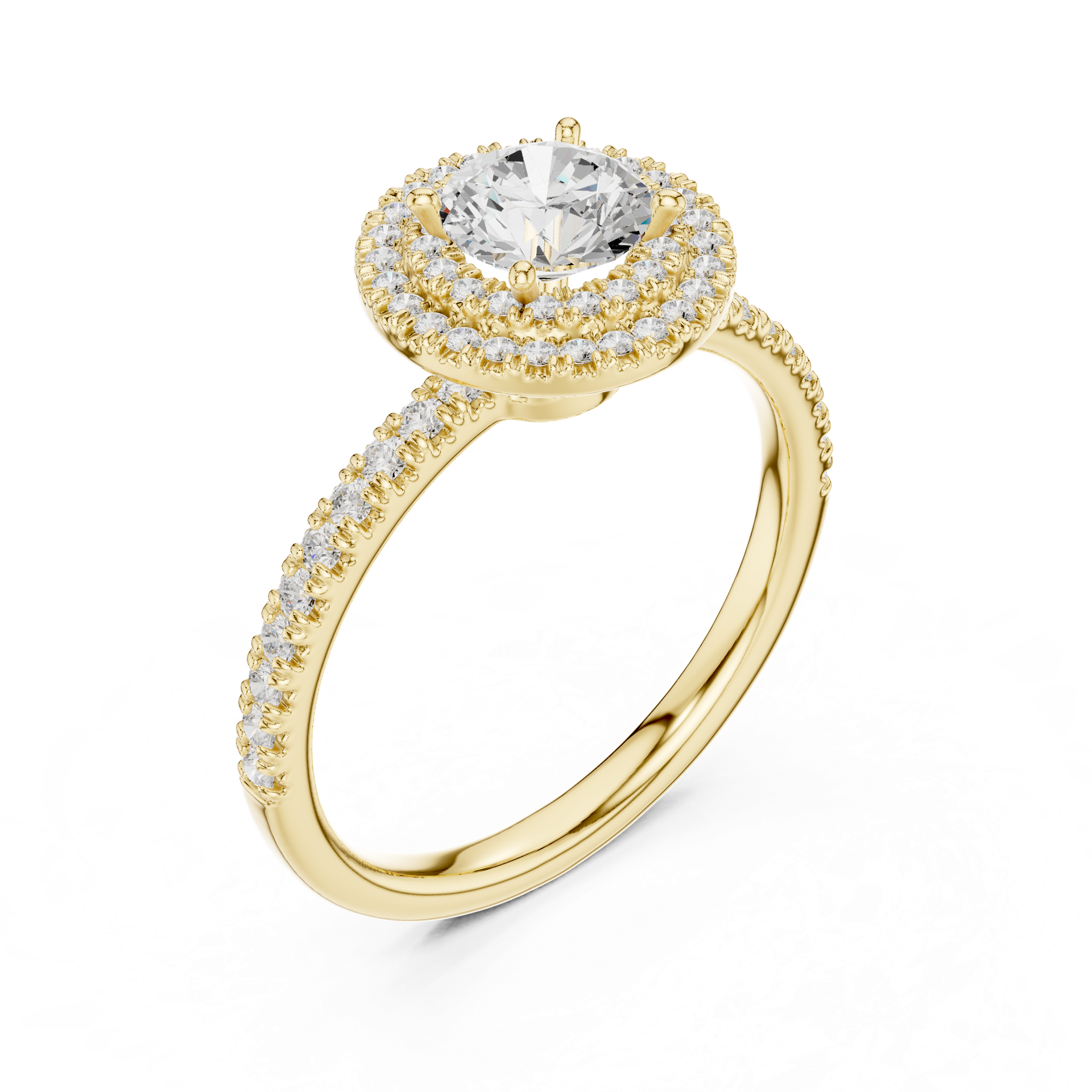 Natural & Lab‑Grown Diamond Engagement Ring | Double‑Halo Round Center | Diamond Band | Luxury Gold Bridal Jewelry | THE DIAMOWN view 2
