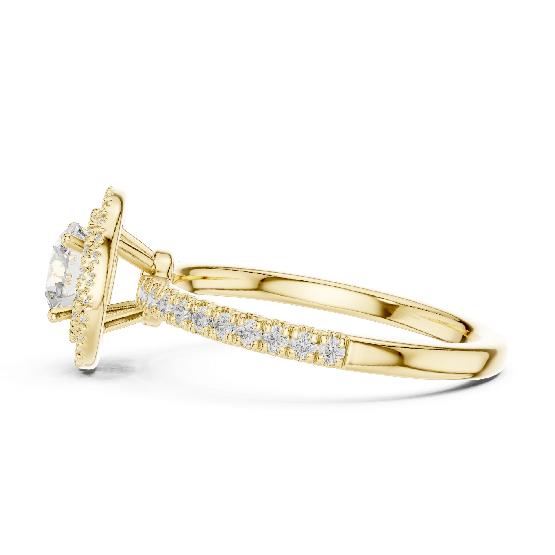 Natural & Lab‑Grown Diamond Engagement Ring | Double‑Halo Round Center | Diamond Band | Luxury Gold Bridal Jewelry | THE DIAMOWN view 3