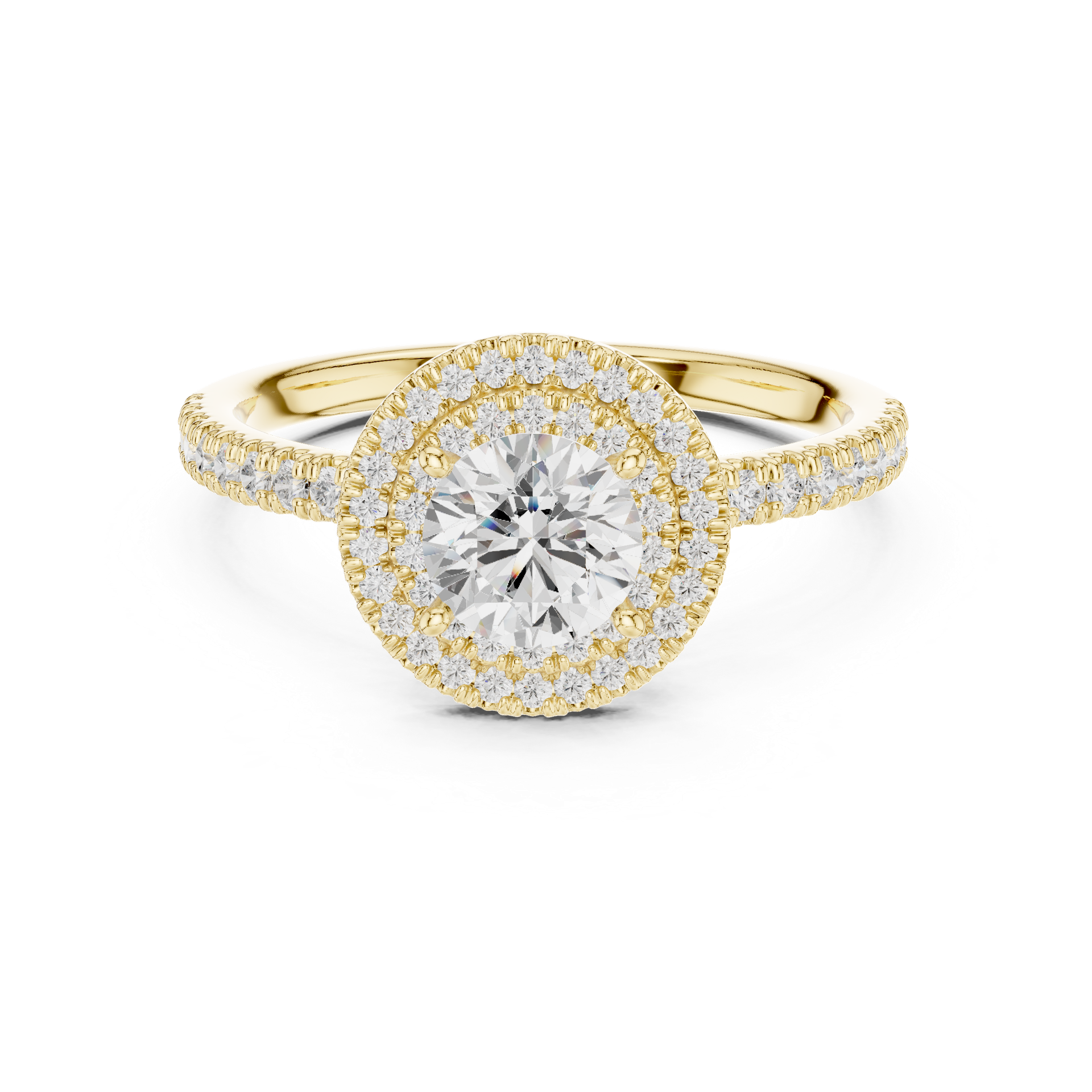 Natural & Lab‑Grown Diamond Engagement Ring | Double‑Halo Round Center | Diamond Band | Luxury Gold Bridal Jewelry | THE DIAMOWN view 4