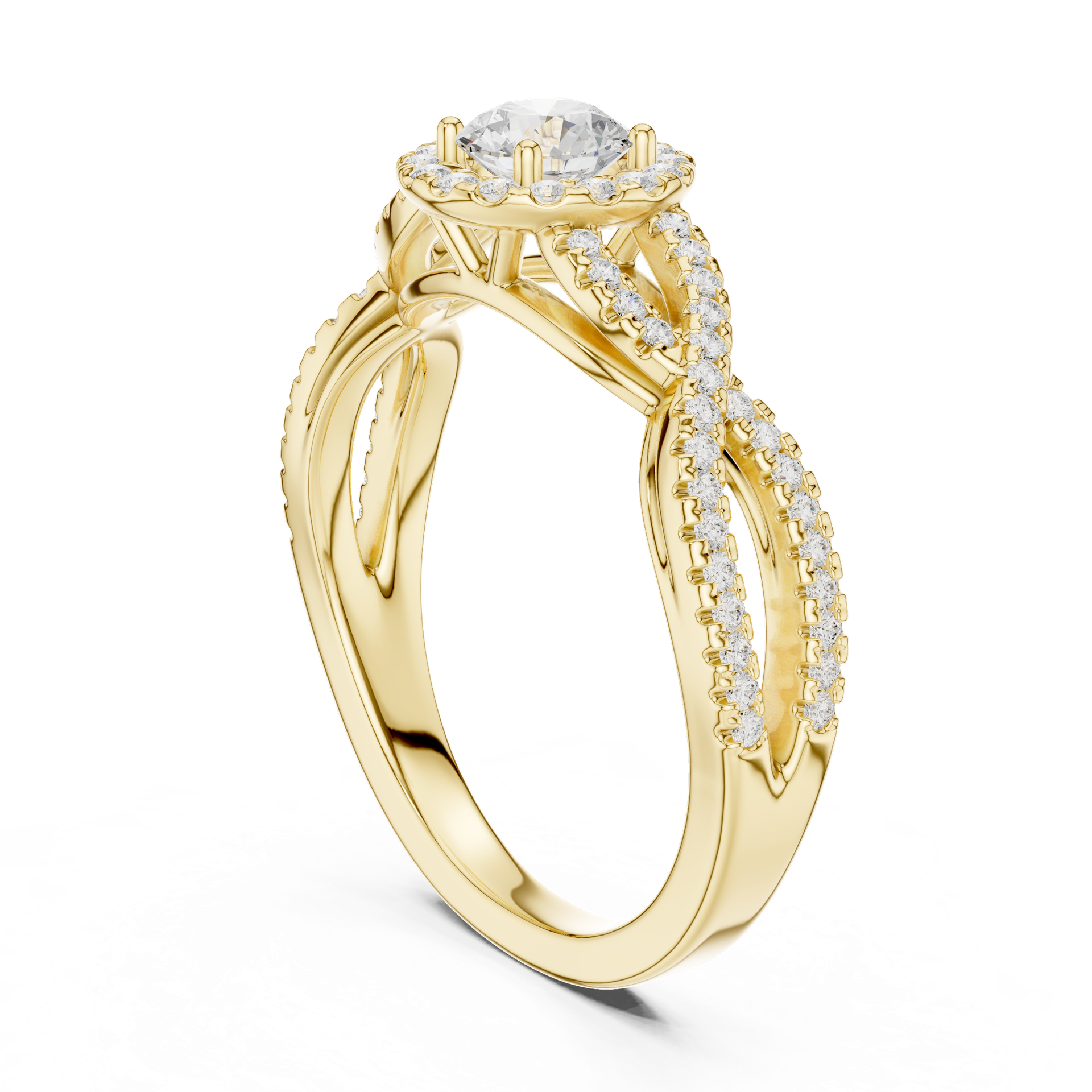 Natural & Lab‑Grown Diamond Engagement Ring | Twisted Diamond Band | Round‑Cut Halo Center | Luxury Gold Bridal Jewelry | THE DIAMOWN
