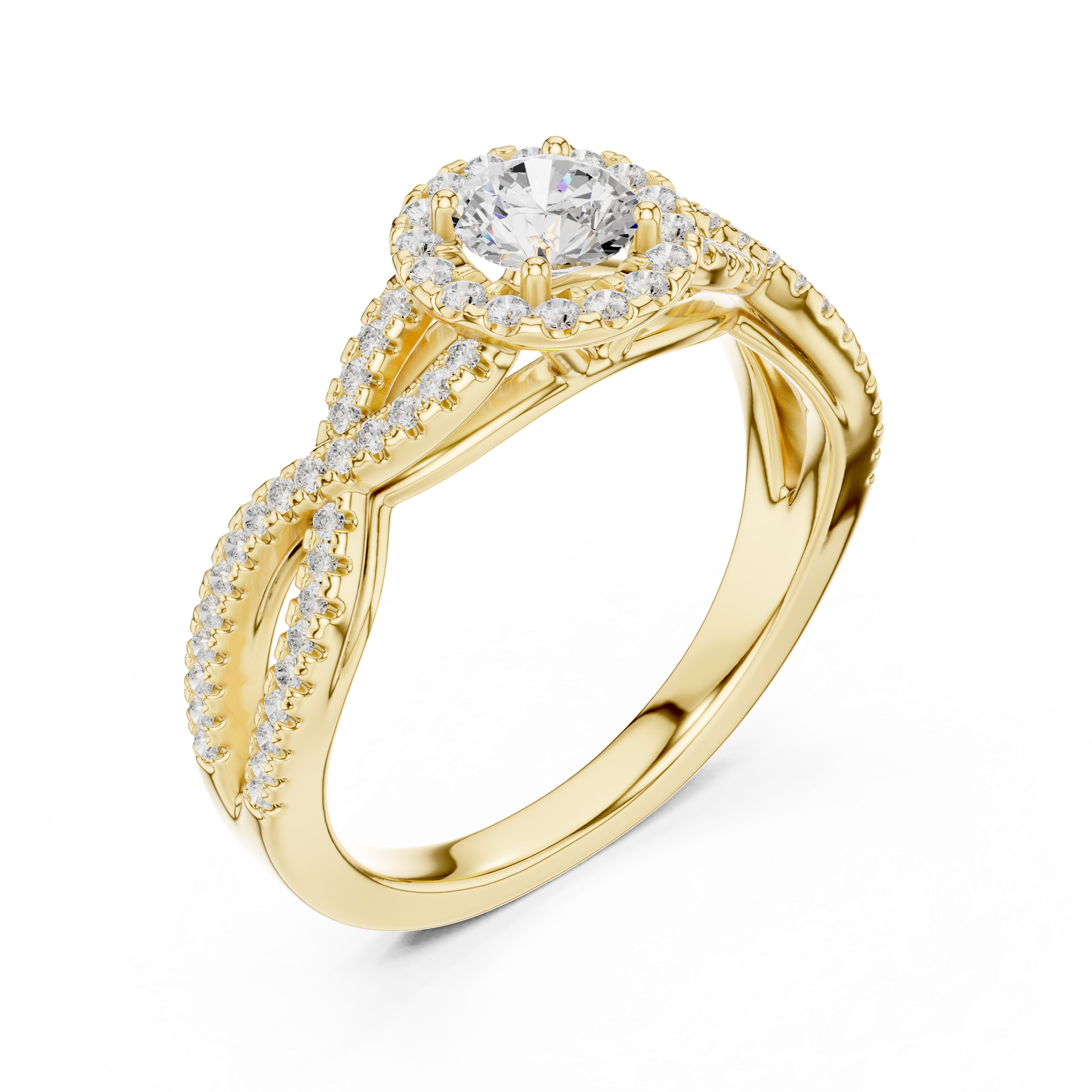 Natural & Lab‑Grown Diamond Engagement Ring | Twisted Diamond Band | Round‑Cut Halo Center | Luxury Gold Bridal Jewelry | THE DIAMOWN view 3