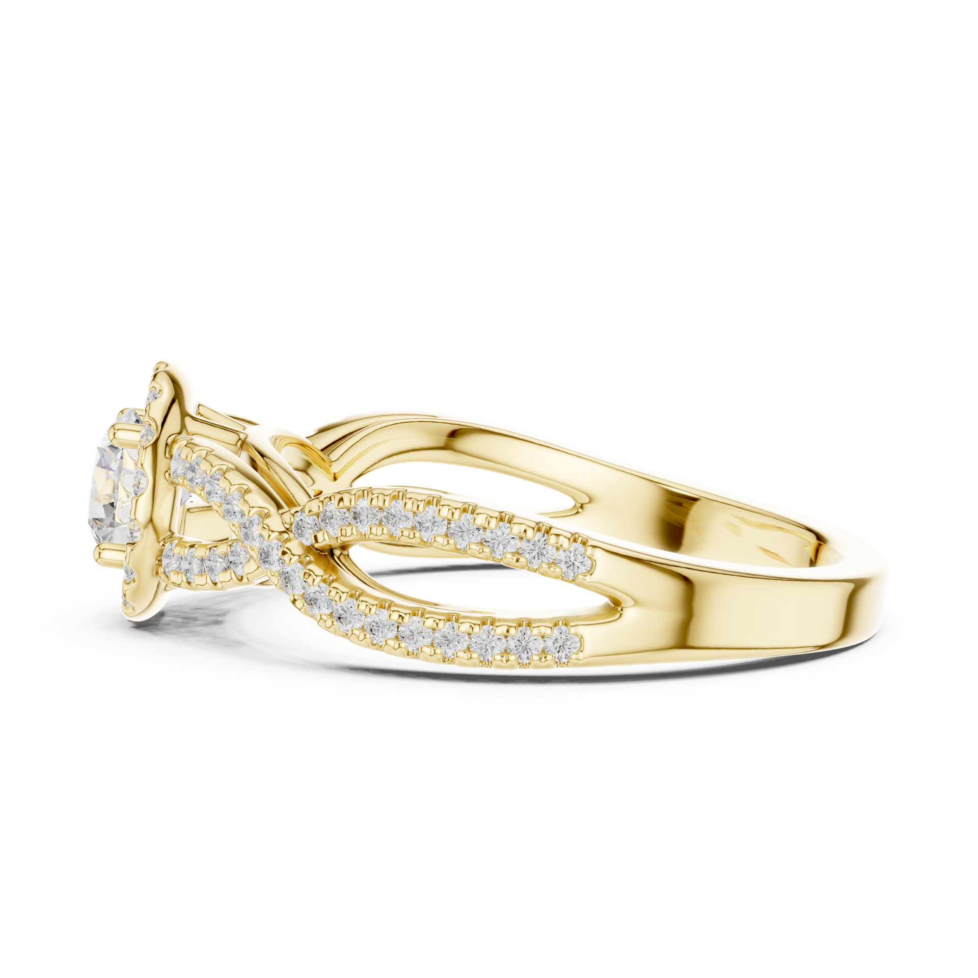 Natural & Lab‑Grown Diamond Engagement Ring | Twisted Diamond Band | Round‑Cut Halo Center | Luxury Gold Bridal Jewelry | THE DIAMOWN view 2
