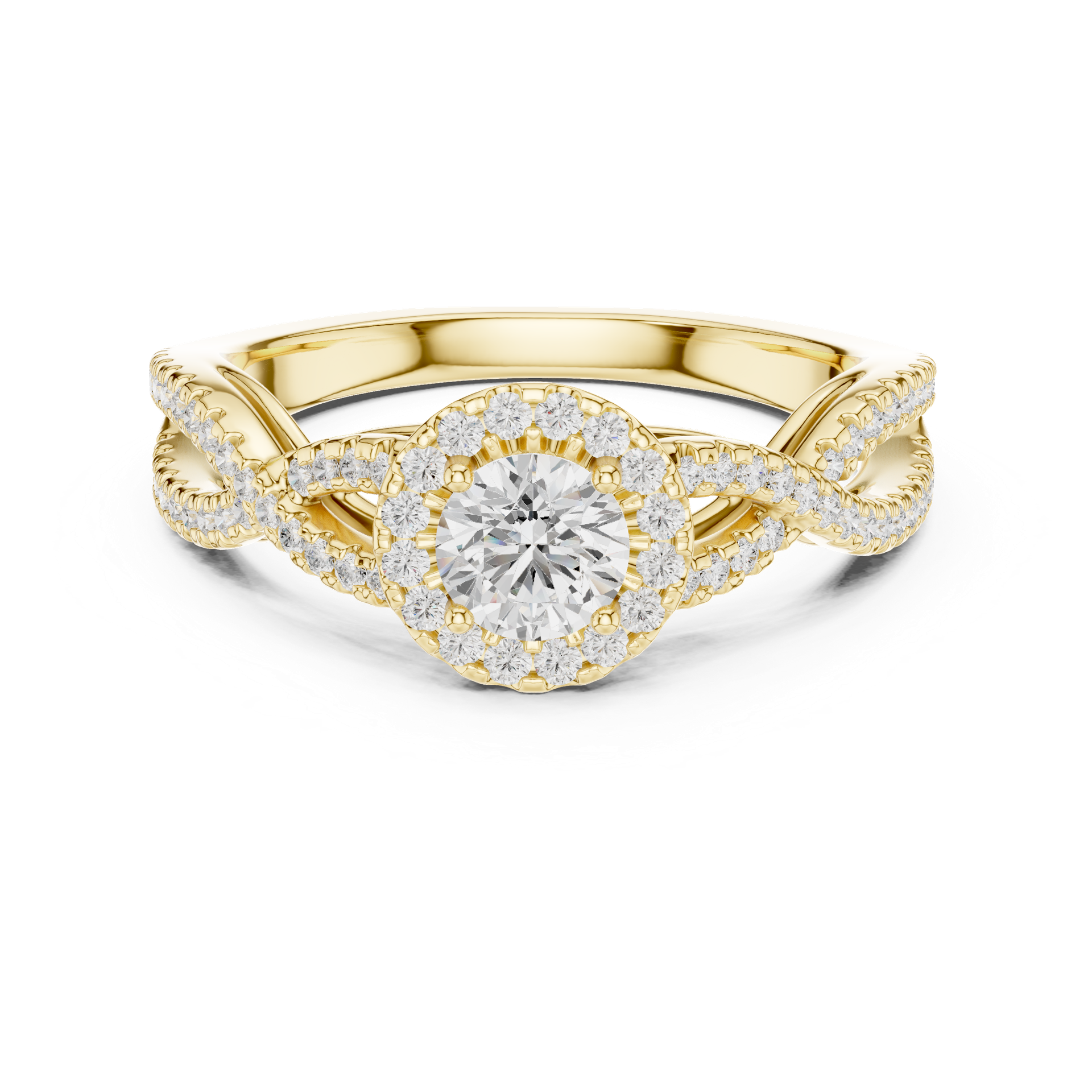 Natural & Lab‑Grown Diamond Engagement Ring | Twisted Diamond Band | Round‑Cut Halo Center | Luxury Gold Bridal Jewelry | THE DIAMOWN view 4