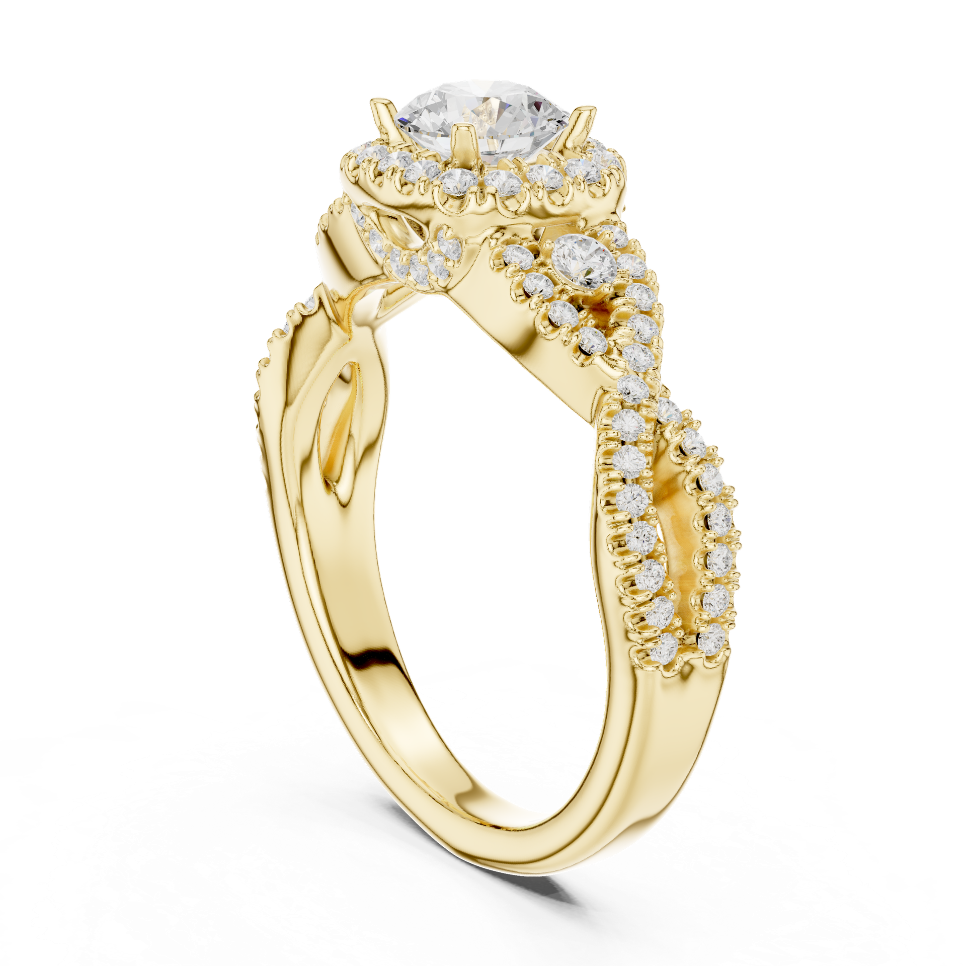 Natural & Lab‑Grown Diamond Engagement Ring | Twisted Diamond Band | Cushion‑Cut Halo Center | Luxury Gold Bridal Jewelry | THE DIAMOWN