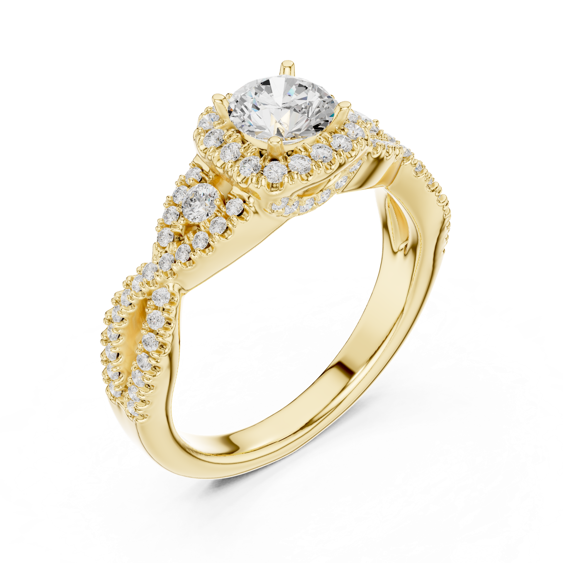 Natural & Lab‑Grown Diamond Engagement Ring | Twisted Diamond Band | Cushion‑Cut Halo Center | Luxury Gold Bridal Jewelry | THE DIAMOWN view 2