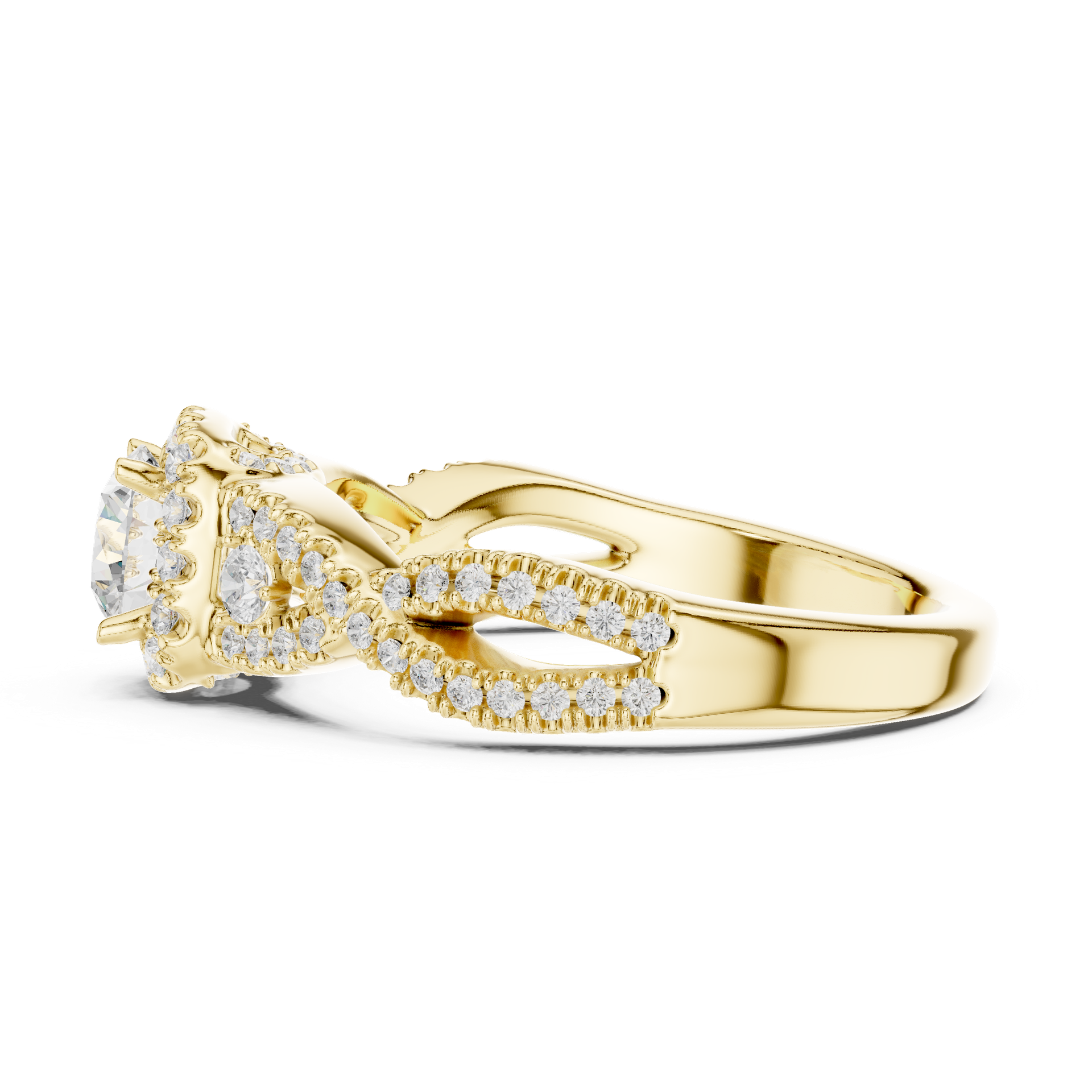 Natural & Lab‑Grown Diamond Engagement Ring | Twisted Diamond Band | Cushion‑Cut Halo Center | Luxury Gold Bridal Jewelry | THE DIAMOWN view 3