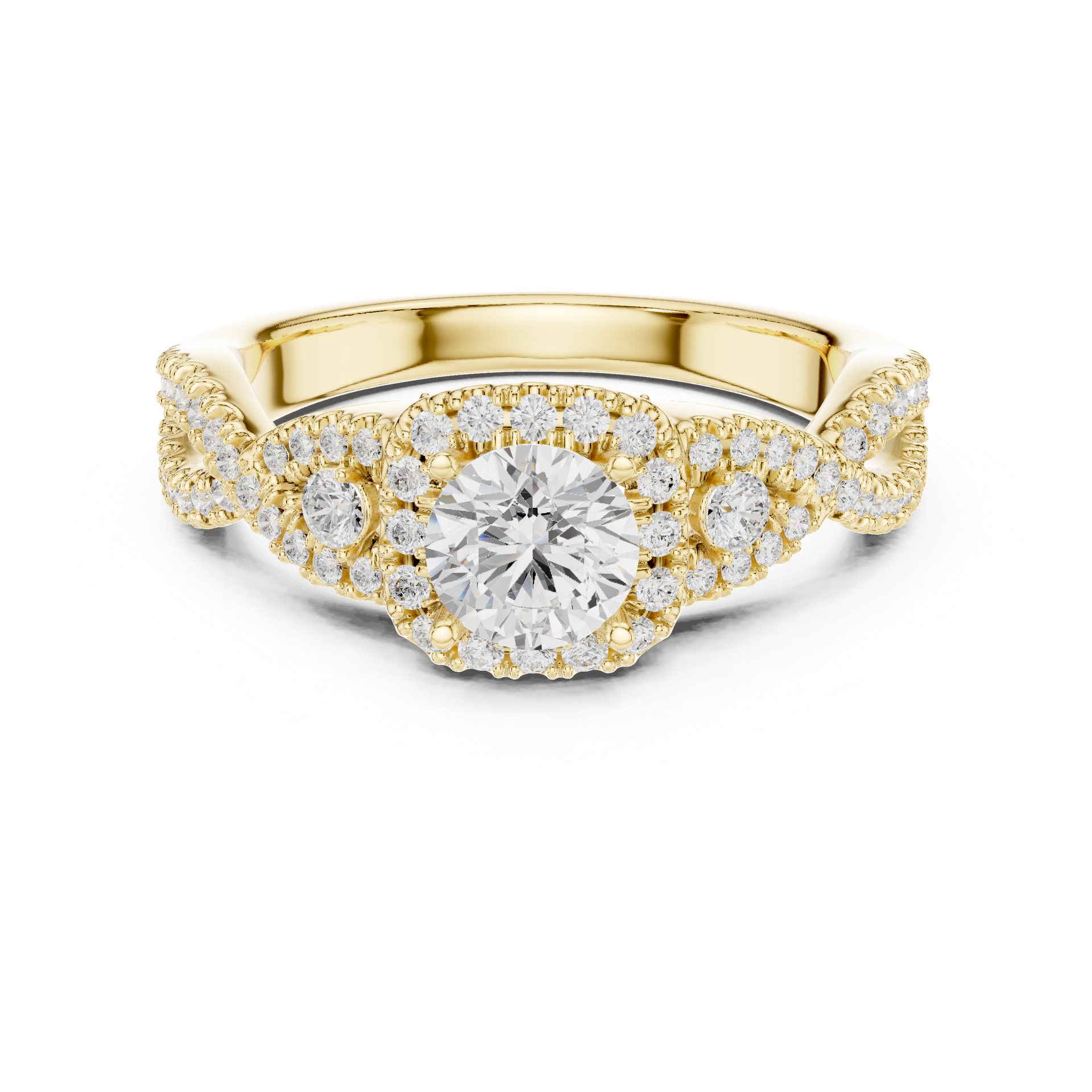 Natural & Lab‑Grown Diamond Engagement Ring | Twisted Diamond Band | Cushion‑Cut Halo Center | Luxury Gold Bridal Jewelry | THE DIAMOWN view 4