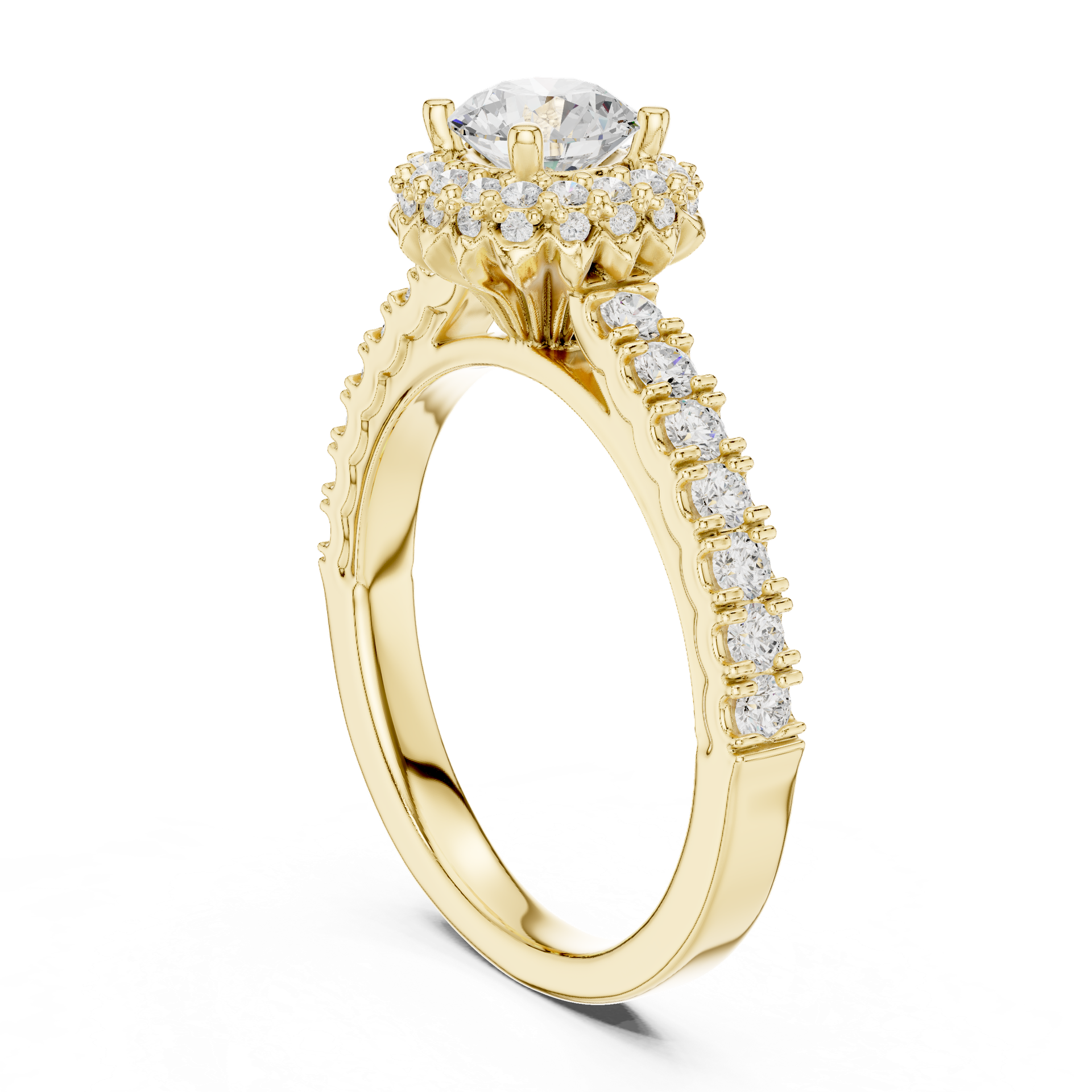 Brilliant Round Halo Diamond Ring with Pavé Band | Natural & Lab‑Grown Options | THE DIAMOWN