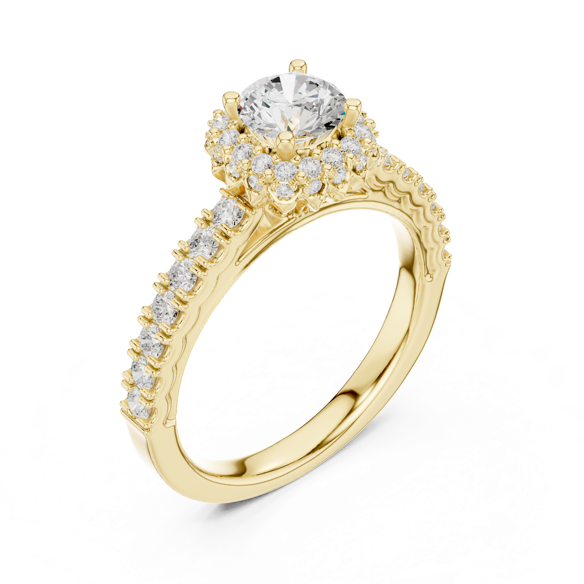 Brilliant Round Halo Diamond Ring with Pavé Band | Natural & Lab‑Grown Options | THE DIAMOWN view 2