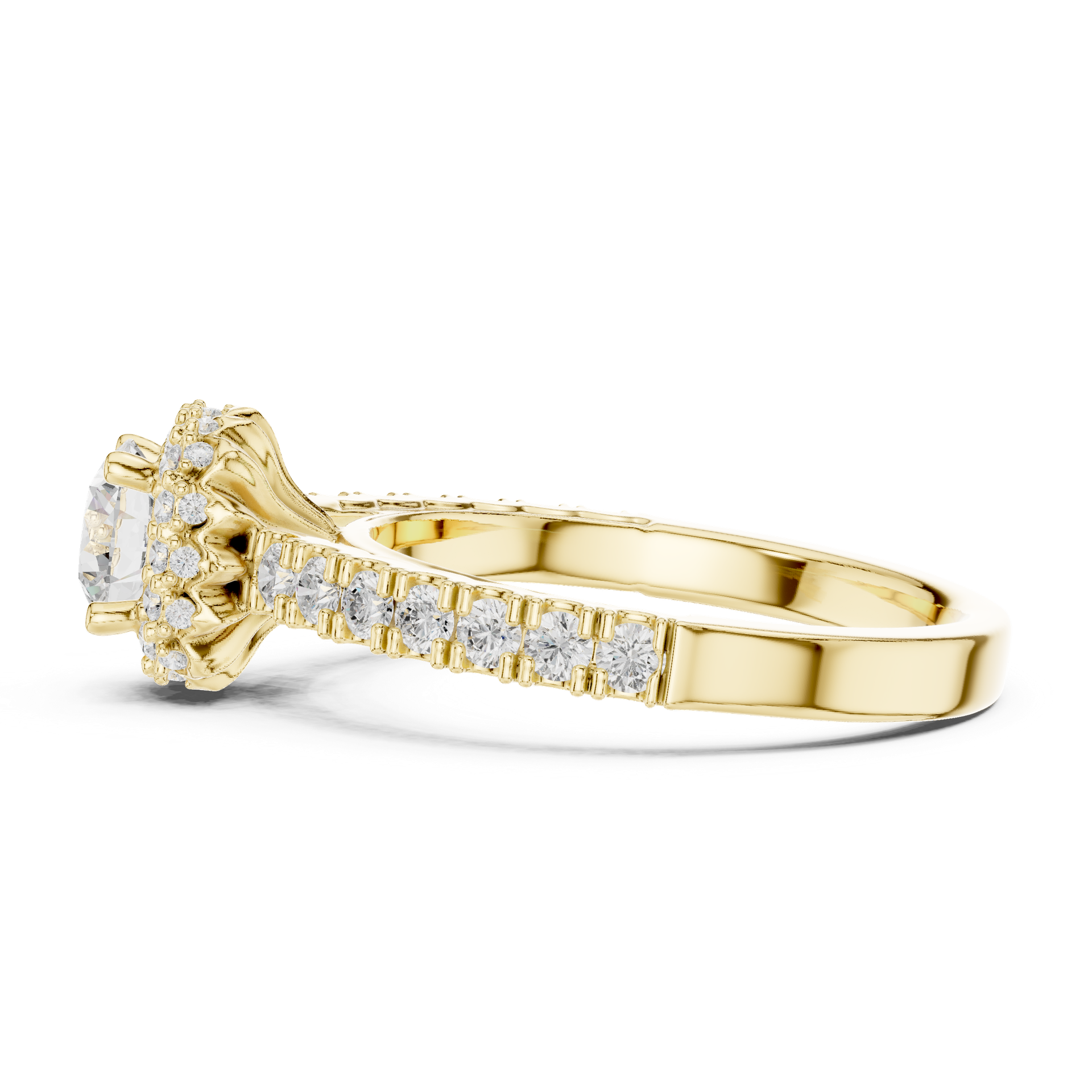 Brilliant Round Halo Diamond Ring with Pavé Band | Natural & Lab‑Grown Options | THE DIAMOWN view 3