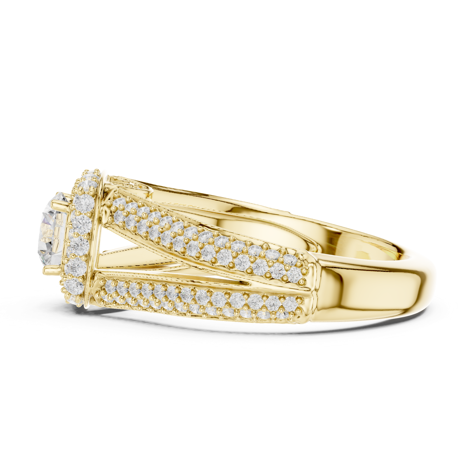 Diamond Split‑Shank Halo Ring | Round‑Cut Center with Multi‑Row Pavé Band | Natural & Lab‑Grown Options | THE DIAMOWN view 4
