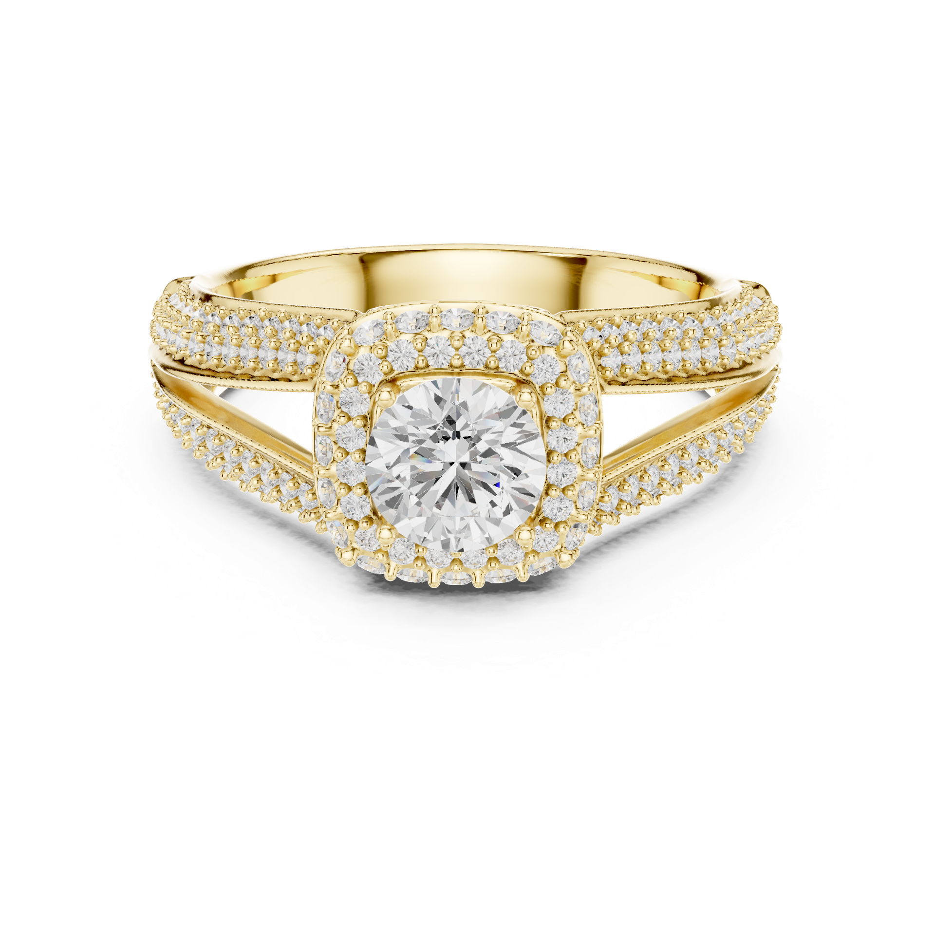 Diamond Split‑Shank Halo Ring | Round‑Cut Center with Multi‑Row Pavé Band | Natural & Lab‑Grown Options | THE DIAMOWN view 2