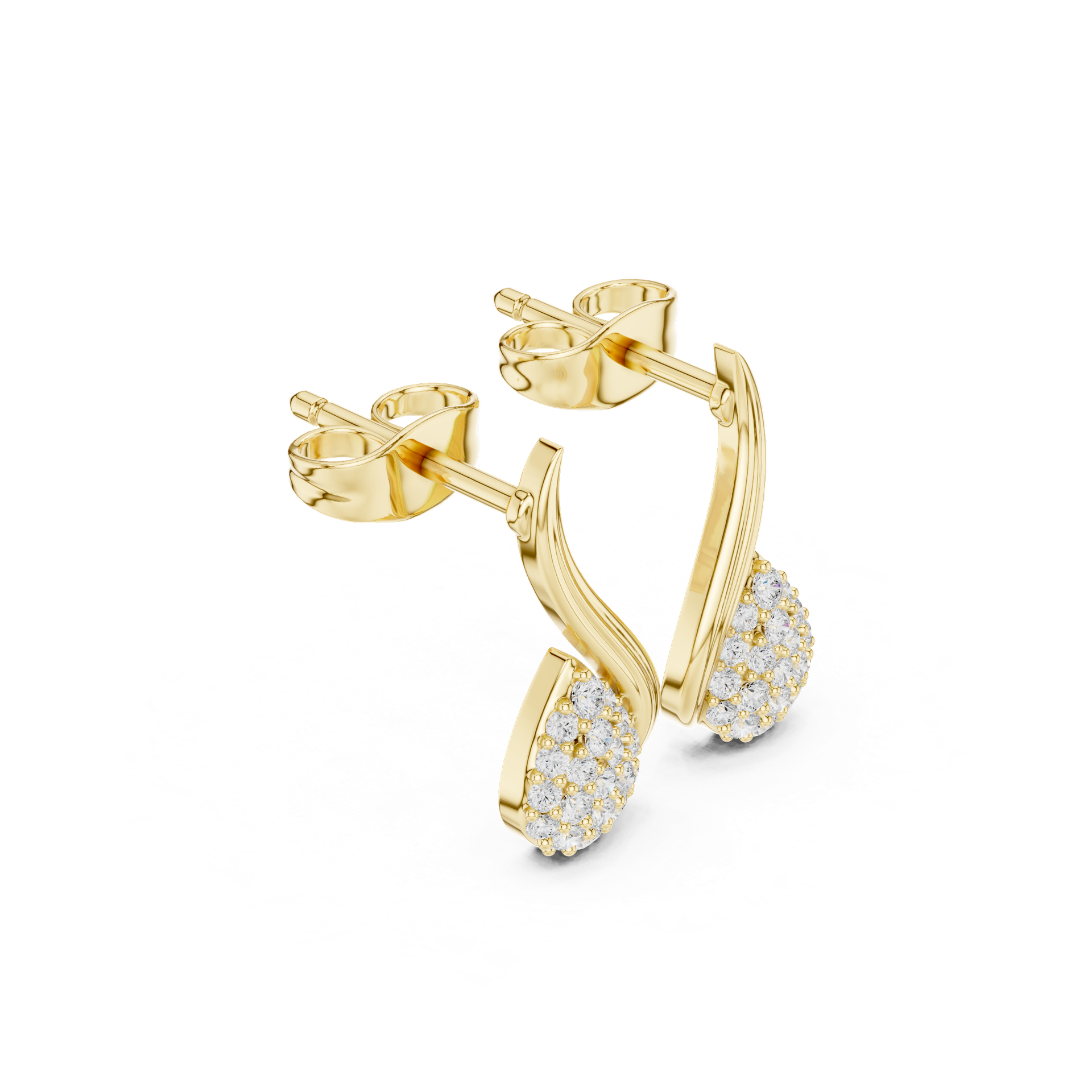 Round‑Cut Diamond Teardrop Curve Earrings | 14.55 mm Gold Diamond Mini‑Drop | Fine Luxury Jewelry | THE DIAMOWN