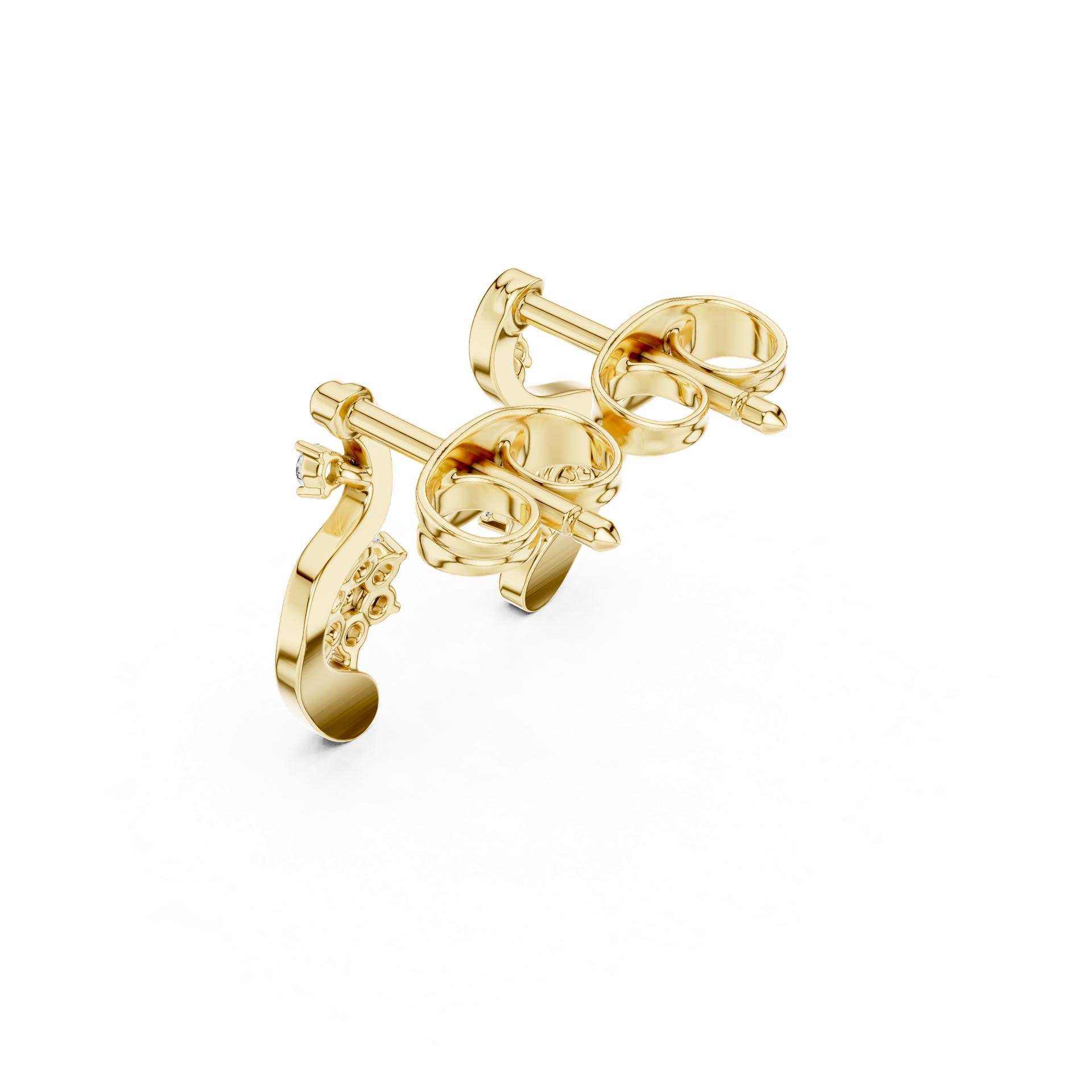 Round‑Cut Diamond Floral Curve Earrings | 12.85 mm Gold Diamond Mini‑Drop | Fine Luxury Jewelry | THE DIAMOWN view 4