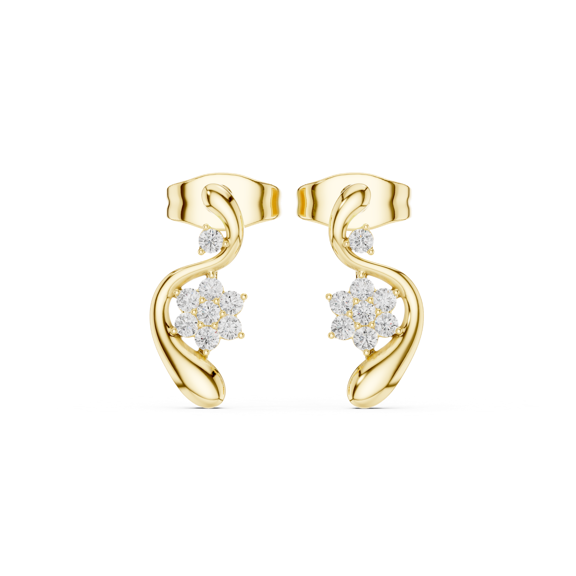 Round‑Cut Diamond Floral Curve Earrings | 12.85 mm Gold Diamond Mini‑Drop | Fine Luxury Jewelry | THE DIAMOWN view 3