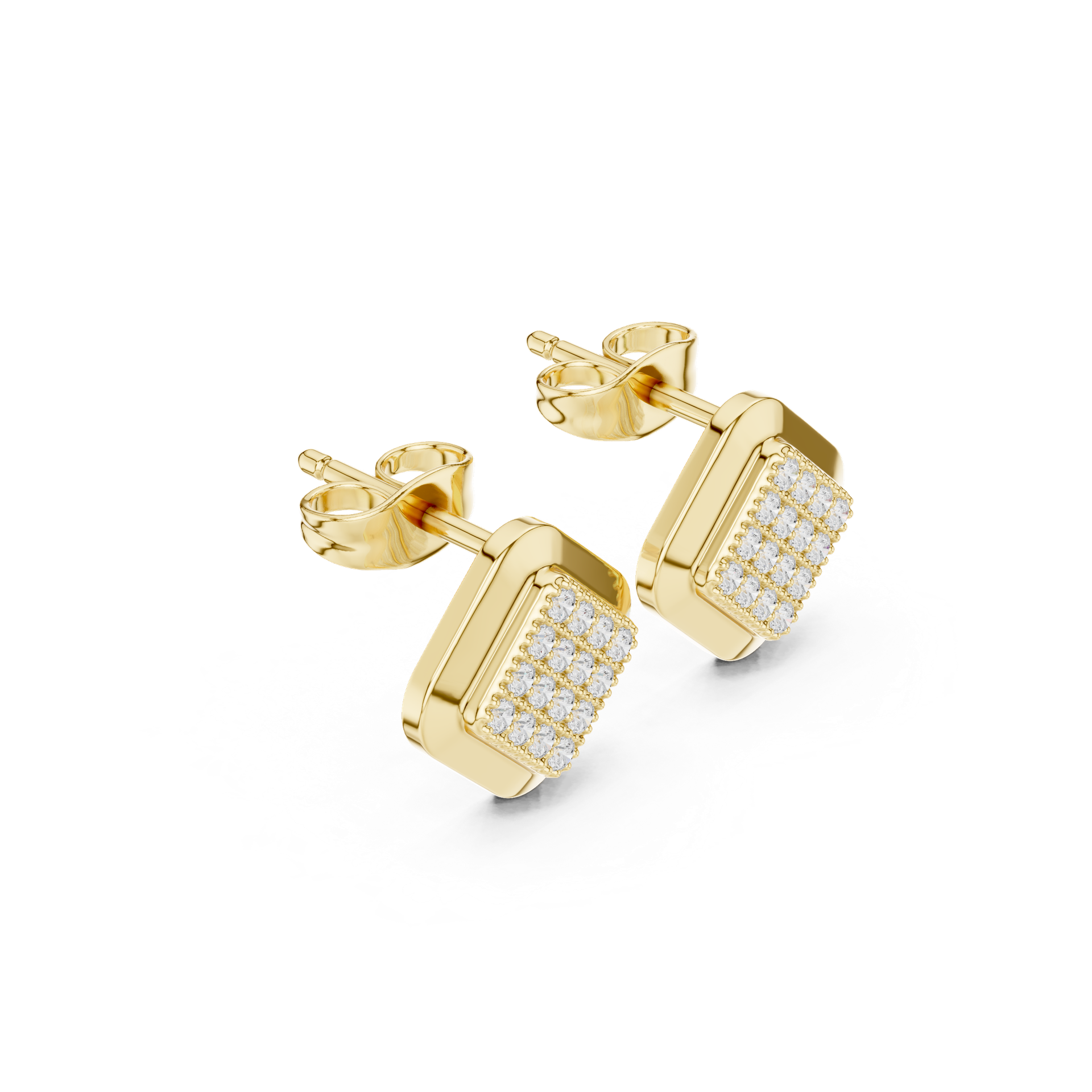 Round‑Cut Diamond Rectangular Grid Stud Earrings | 10.95 mm Gold Diamond Studs | Fine Luxury Jewelry | THE DIAMOWN