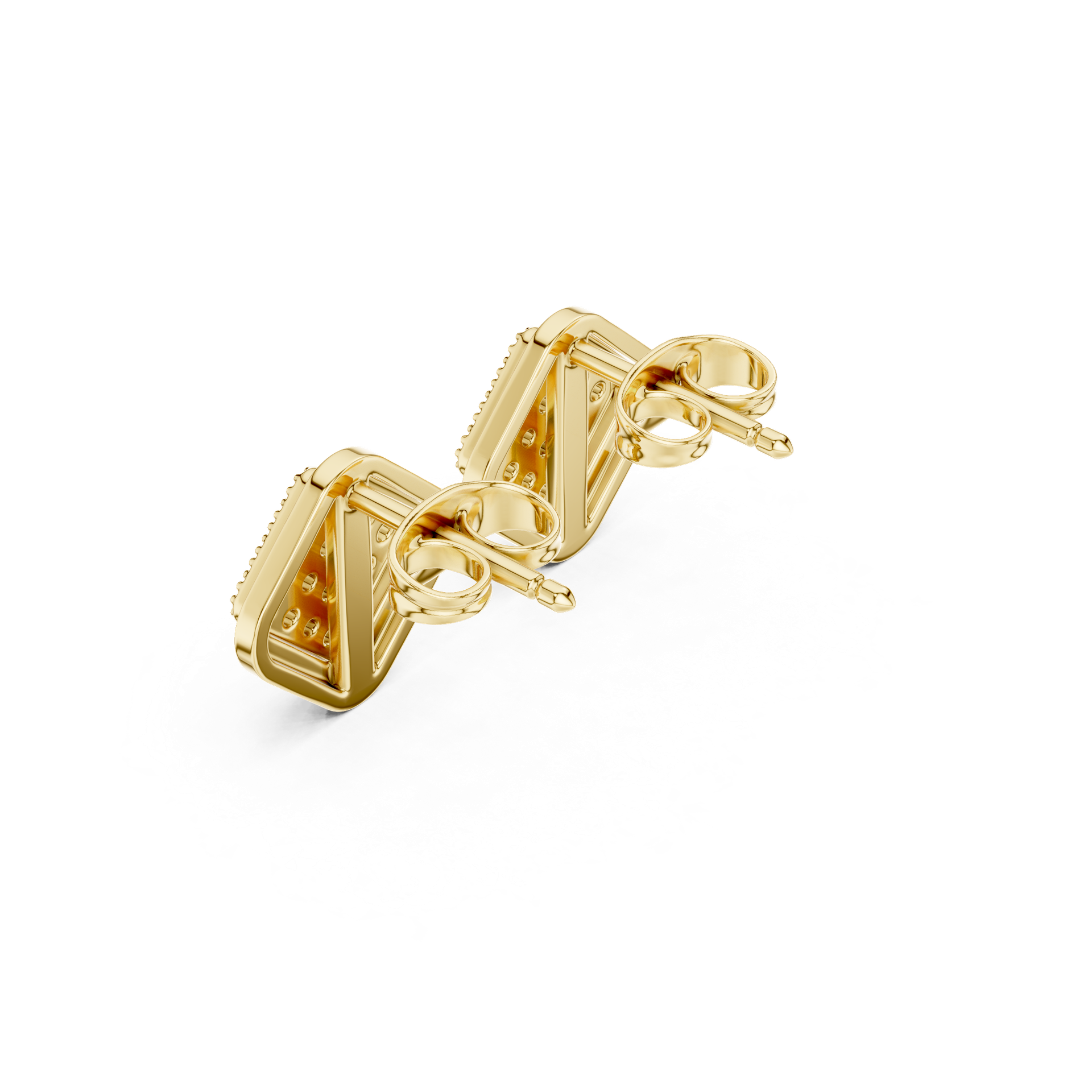 Round‑Cut Diamond Rectangular Grid Stud Earrings | 10.95 mm Gold Diamond Studs | Fine Luxury Jewelry | THE DIAMOWN view 3