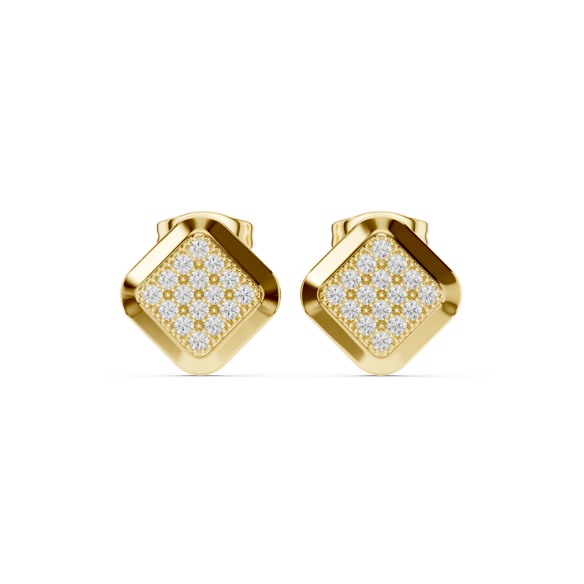 Round‑Cut Diamond Rectangular Grid Stud Earrings | 10.95 mm Gold Diamond Studs | Fine Luxury Jewelry | THE DIAMOWN view 4