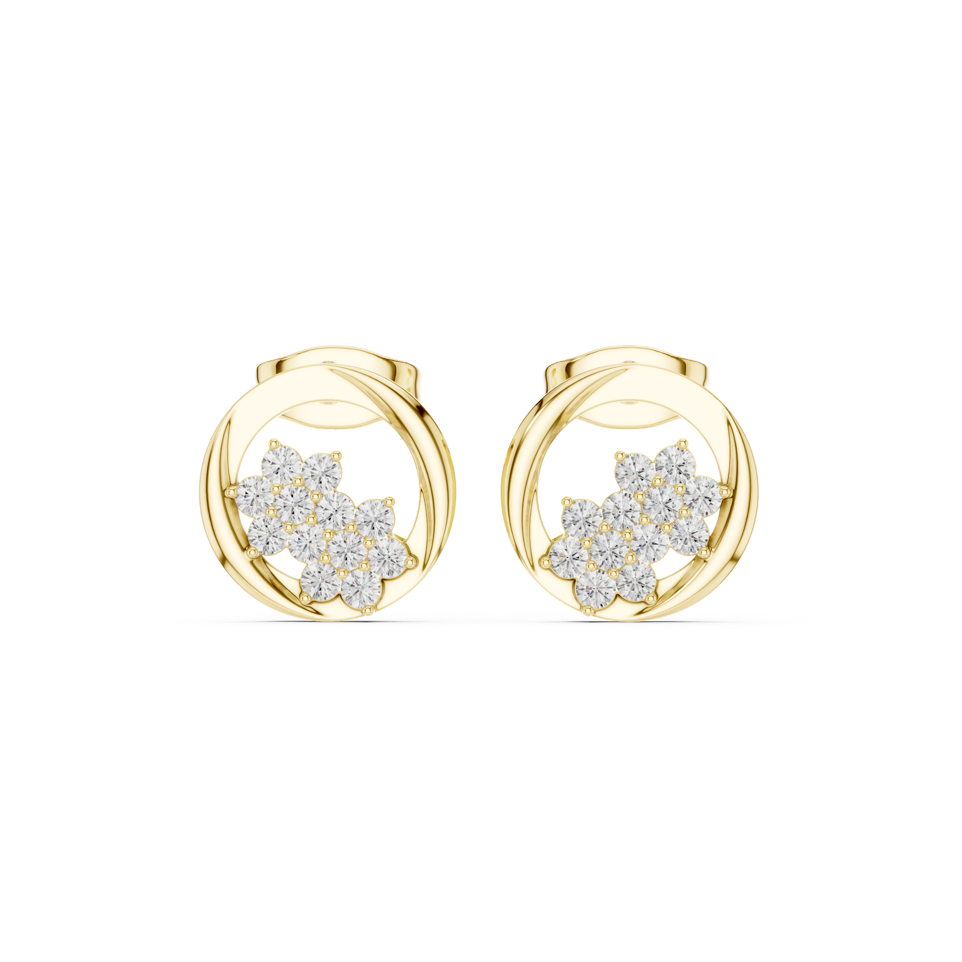 Natural Diamond Floral Earrings | 10.30 mm Gold Circle Studs | Fine Luxury Jewelry | THE DIAMOWN view 4