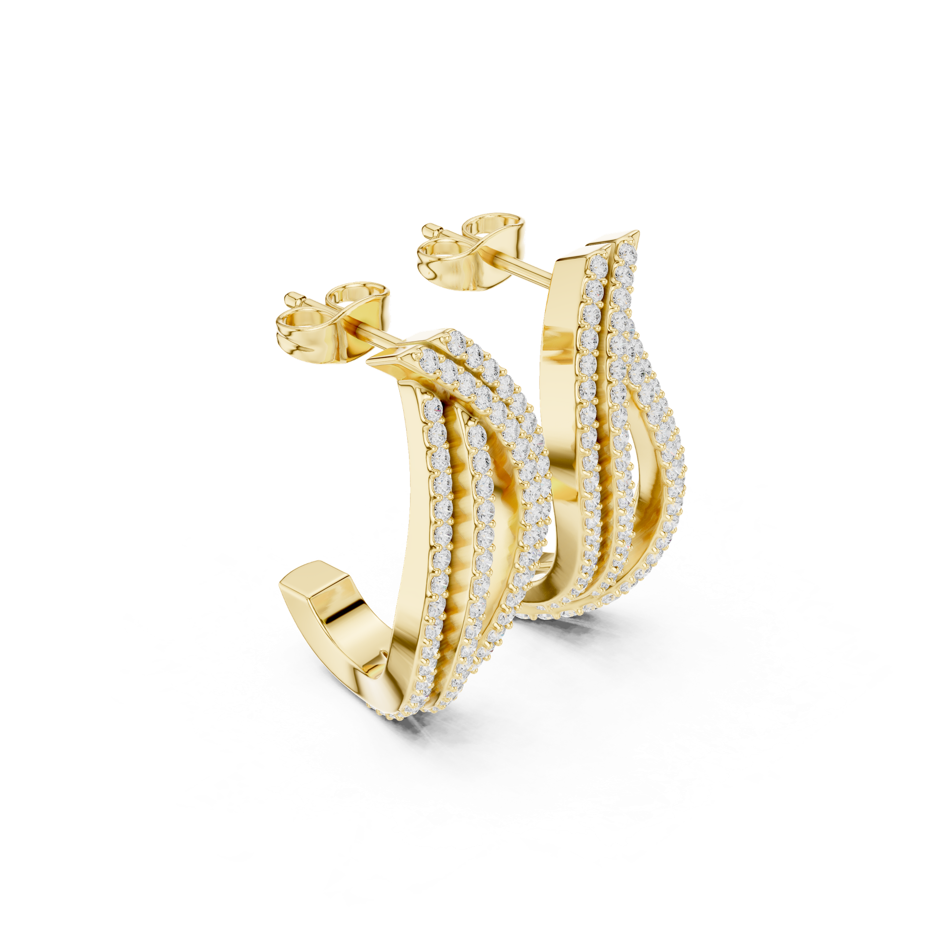 Natural Diamond Wave Earrings | 24.90 mm Gold Twist Design | Fine Luxury Jewelry | THE DIAMOWN