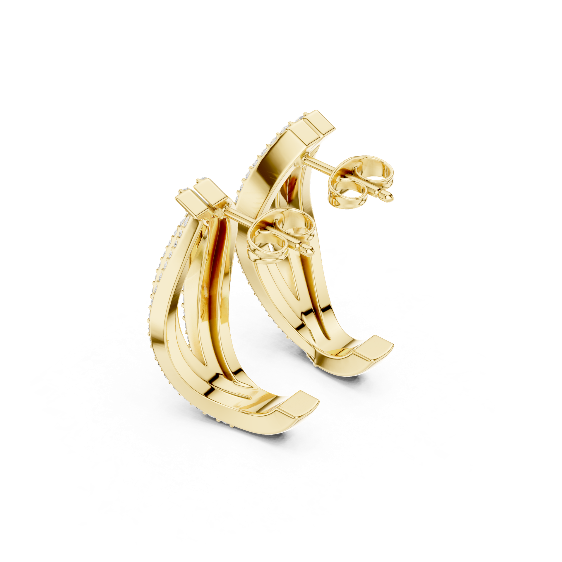 Natural Diamond Wave Earrings | 24.90 mm Gold Twist Design | Fine Luxury Jewelry | THE DIAMOWN view 3