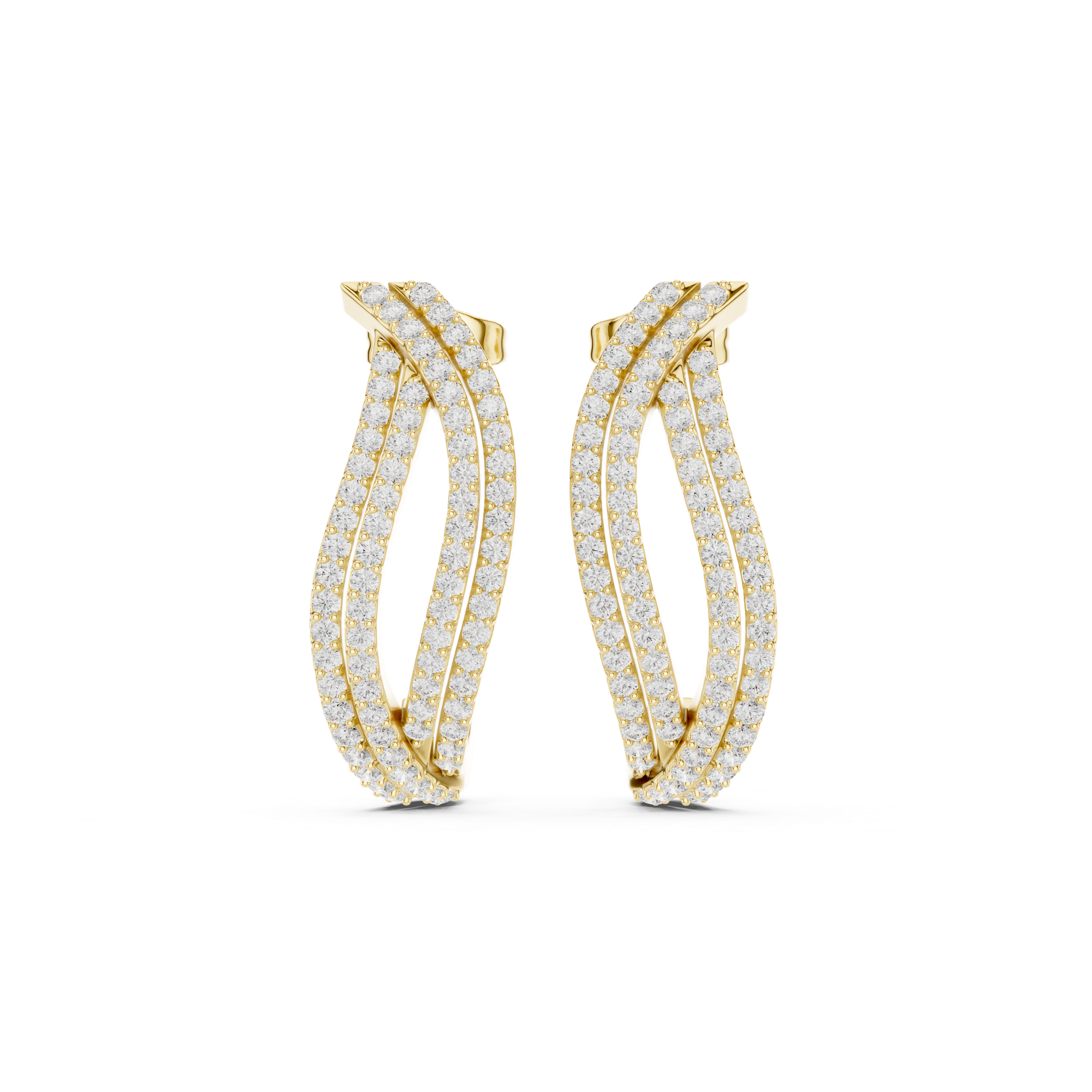 Natural Diamond Wave Earrings | 24.90 mm Gold Twist Design | Fine Luxury Jewelry | THE DIAMOWN view 4